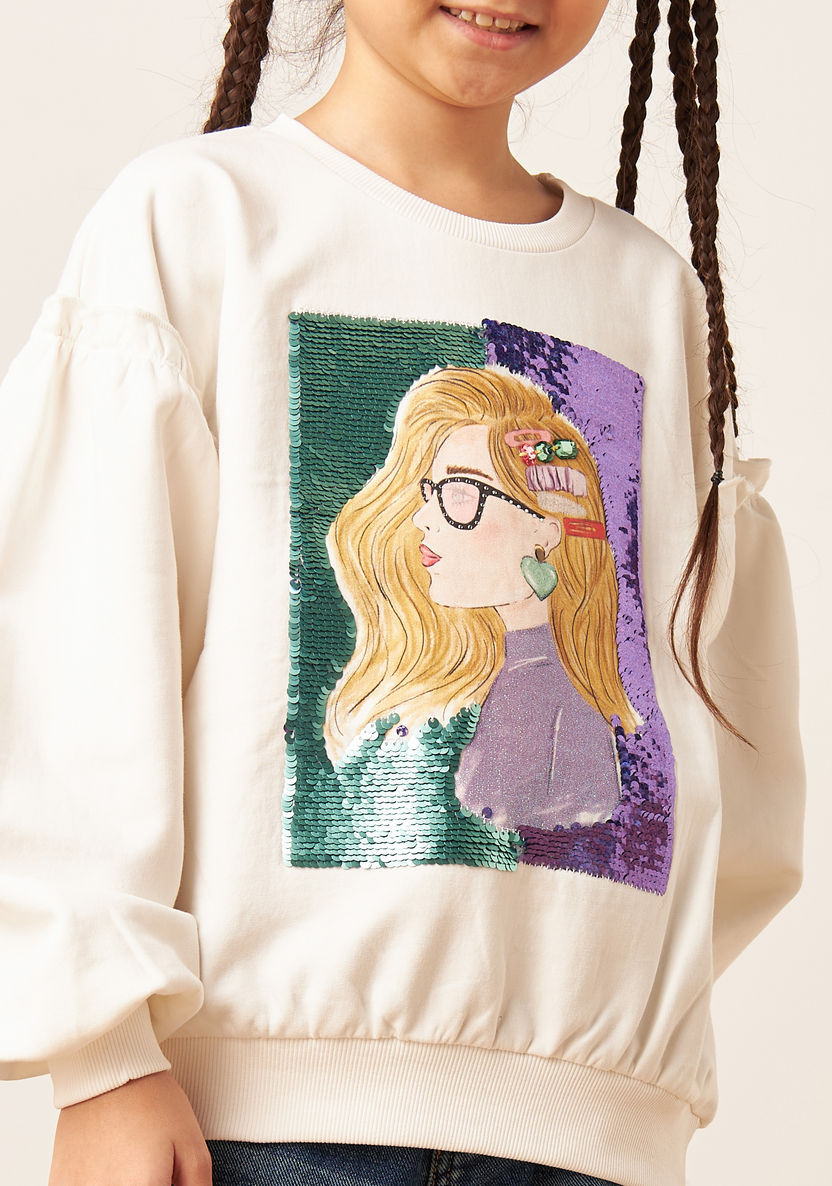 Juniors Sequin Embellished Pullover with Crew Neck and Drop Shoulder Sleeves-Sweatshirts-image-3