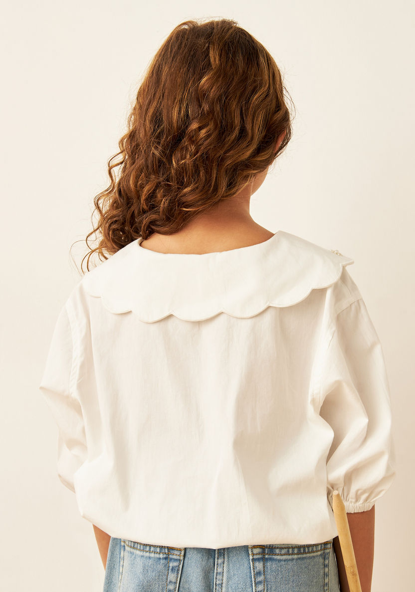 Eligo Pearl Embellished Top with Peter Pan Collar and 3/4 Sleeves-Blouses-image-3