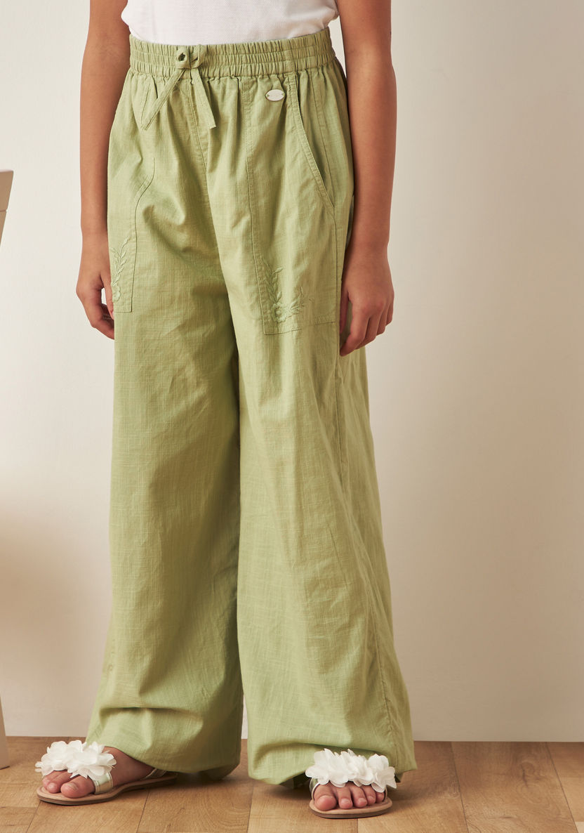 Eligo Embroidered Wide Leg Pants with Pockets and Elasticated Waistband-Pants-image-1