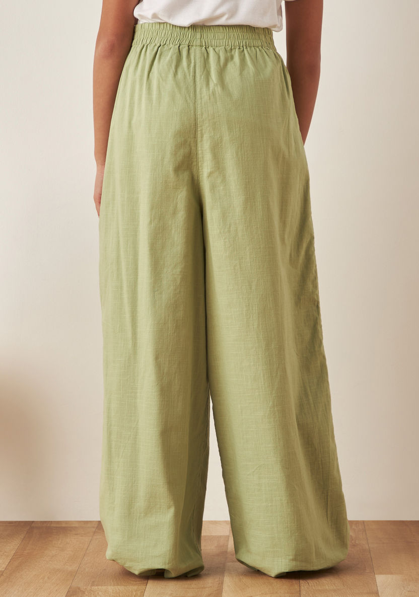 Eligo Embroidered Wide Leg Pants with Pockets and Elasticated Waistband-Pants-image-3