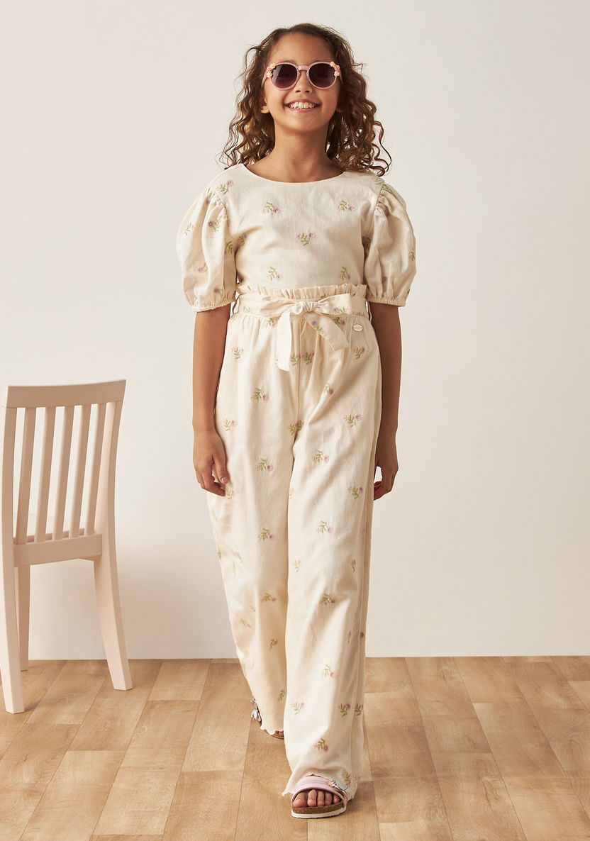 Eligo All-Over Floral Embroidered Pants with Tie-Up Belt-Pants-image-0