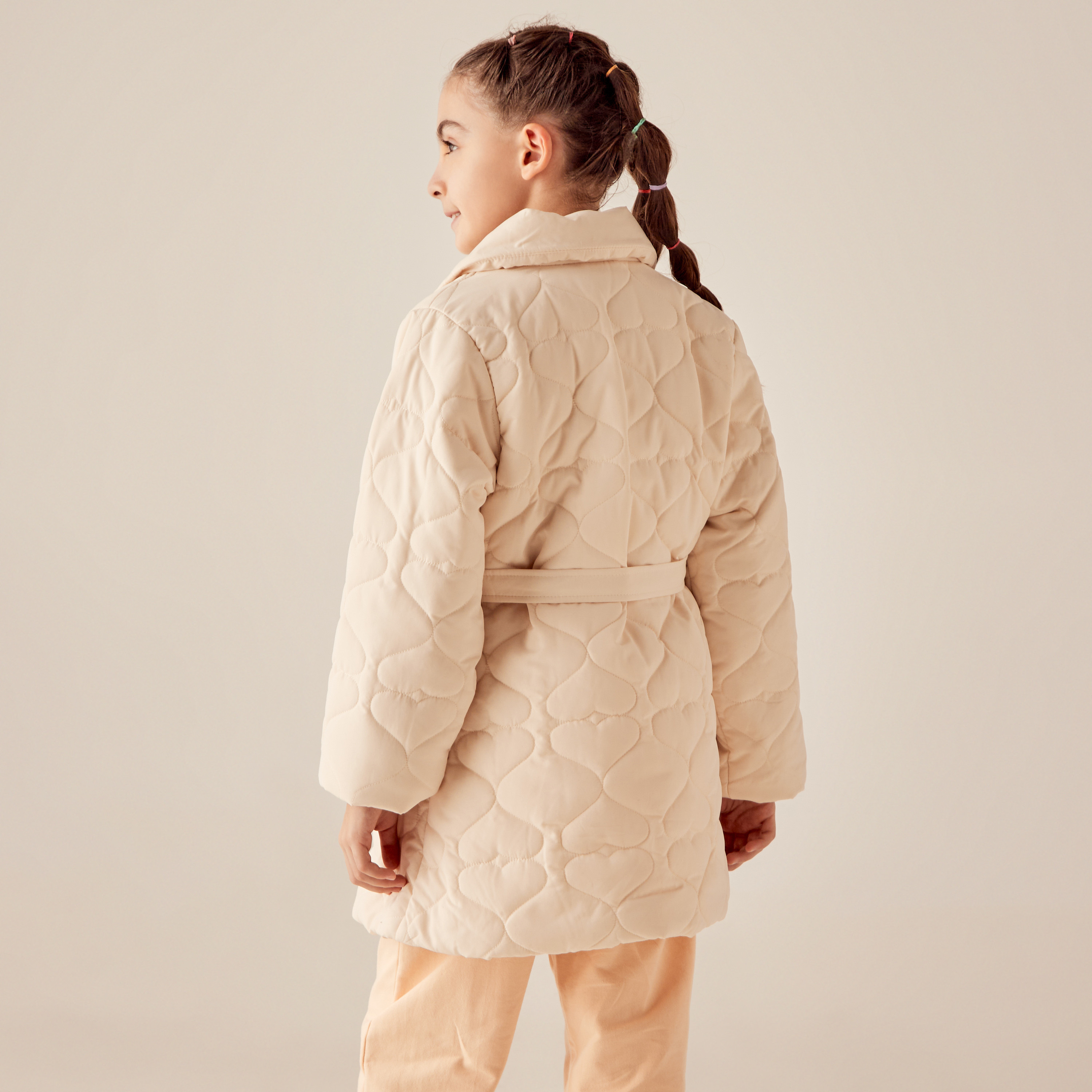 Eligo Textured Coat with Notched Lapel and Belt-girls-clothing-winterwear-jacketsandcoats-image-4
