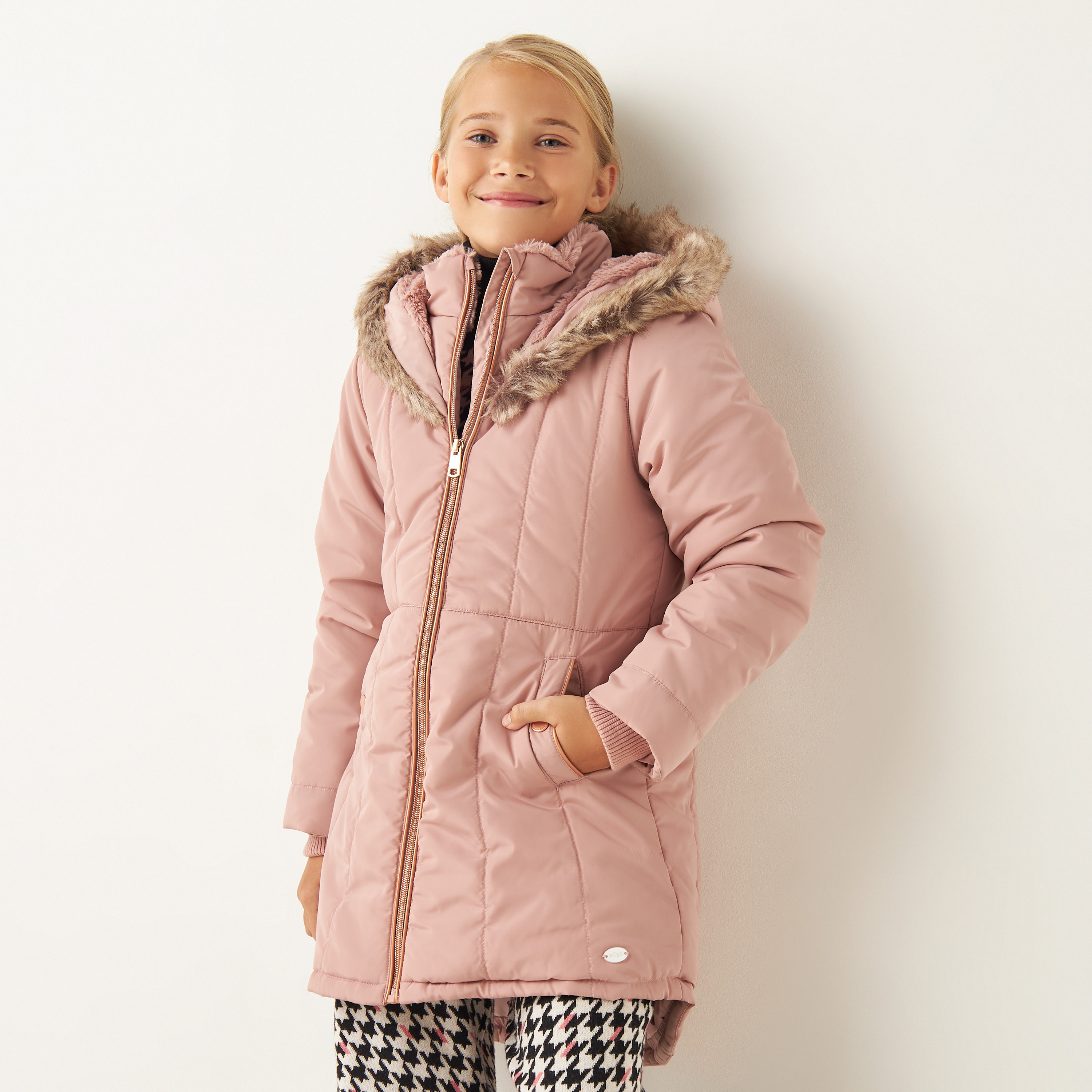 Buy Eligo Quilted Zip Through Jacket with Hood and Pockets Online for Girls Centrepoint Qatar