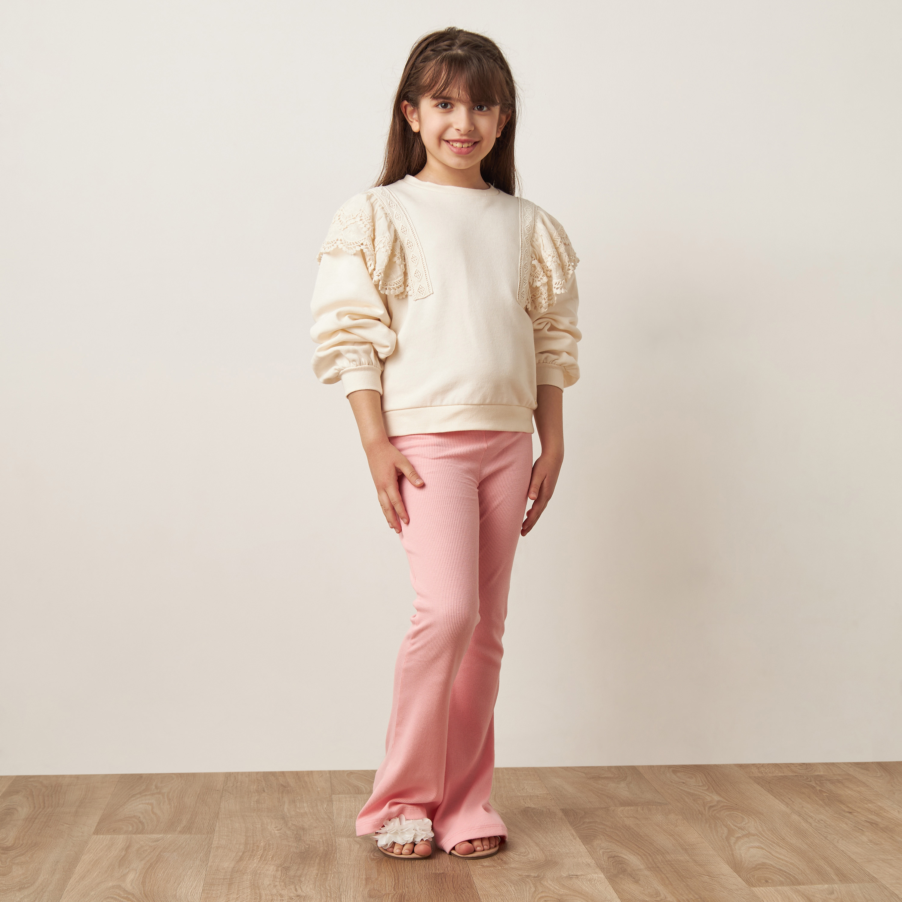 Eligo Lace Frill Detail Pullover with Long Sleeves-girls-clothing-sweatshirts-image-2
