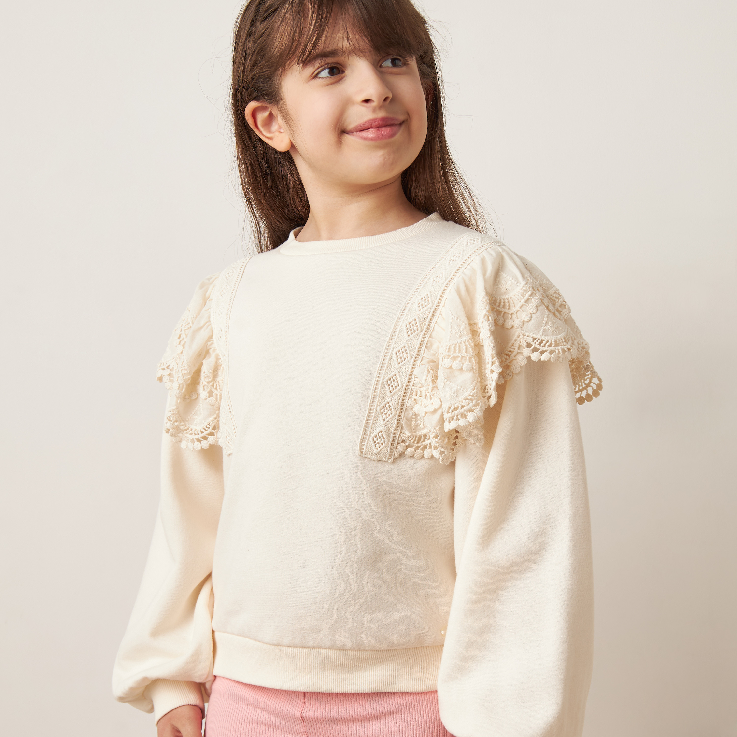 Eligo Lace Frill Detail Pullover with Long Sleeves-girls-clothing-sweatshirts-image-3