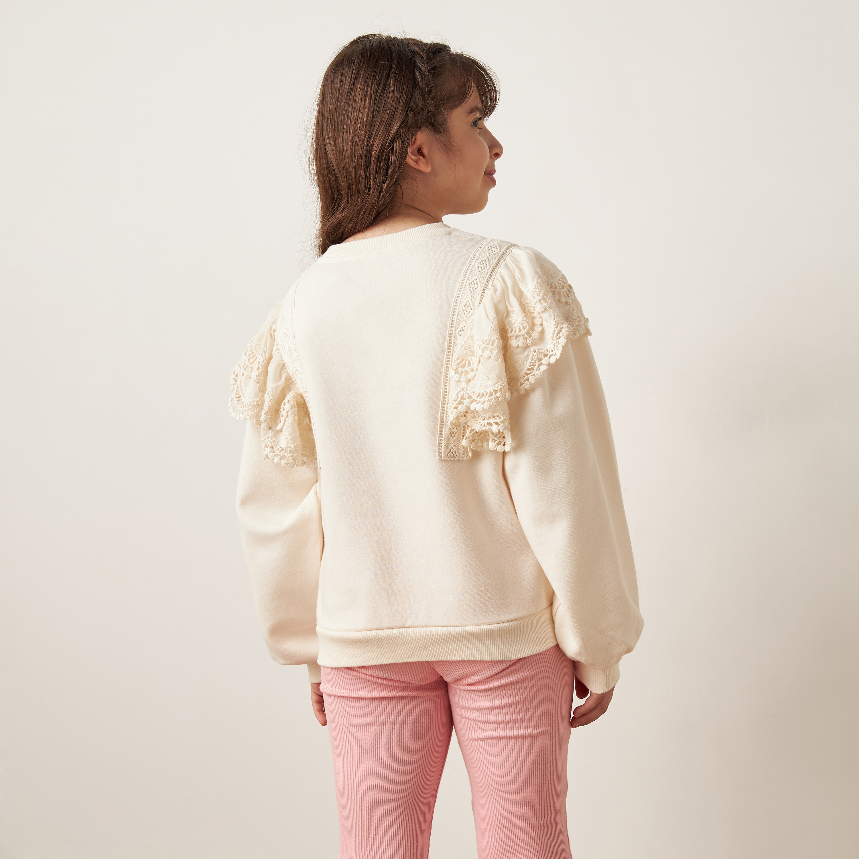 Eligo Lace Frill Detail Pullover with Long Sleeves-girls-clothing-sweatshirts-image-4