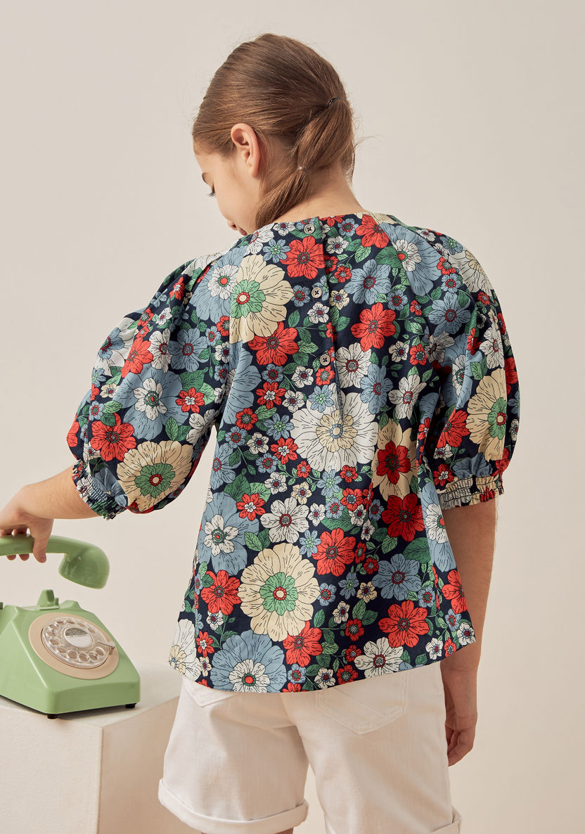 Lee Cooper All-Over Floral Print Top with Puff Sleeves-Blouses-image-2