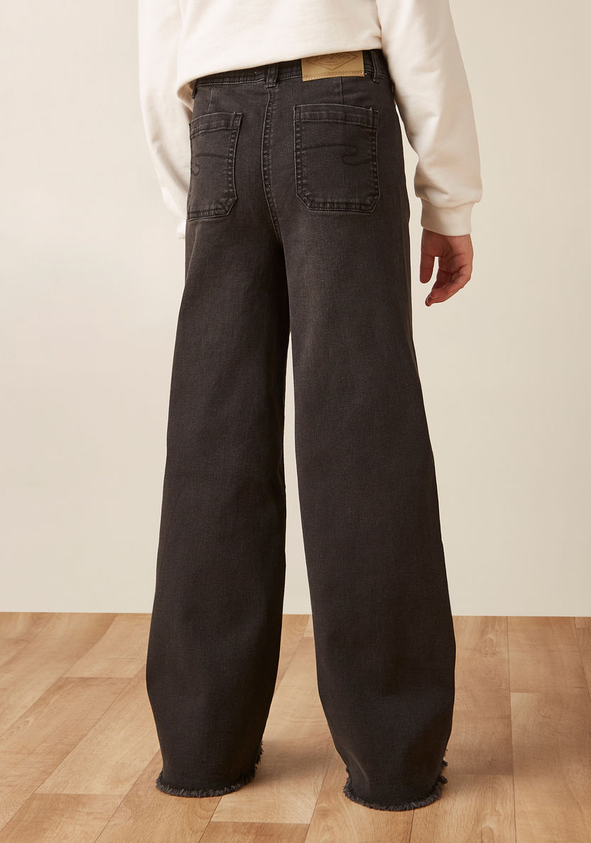 Lee Cooper Solid Wide Leg Jeans with Pockets-Pants-image-2