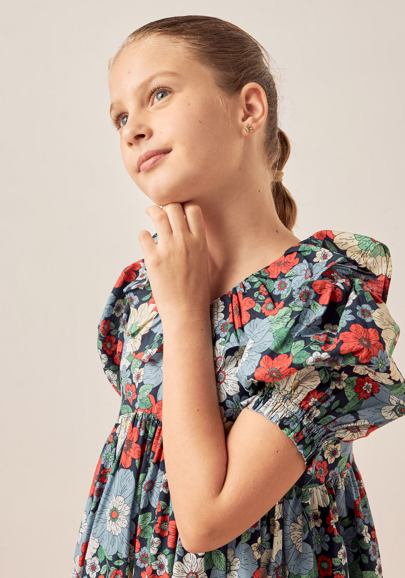 Lee Cooper All-Over Floral Print Dress with Puff Sleeves-Dresses%2C Gowns and Frocks-image-2