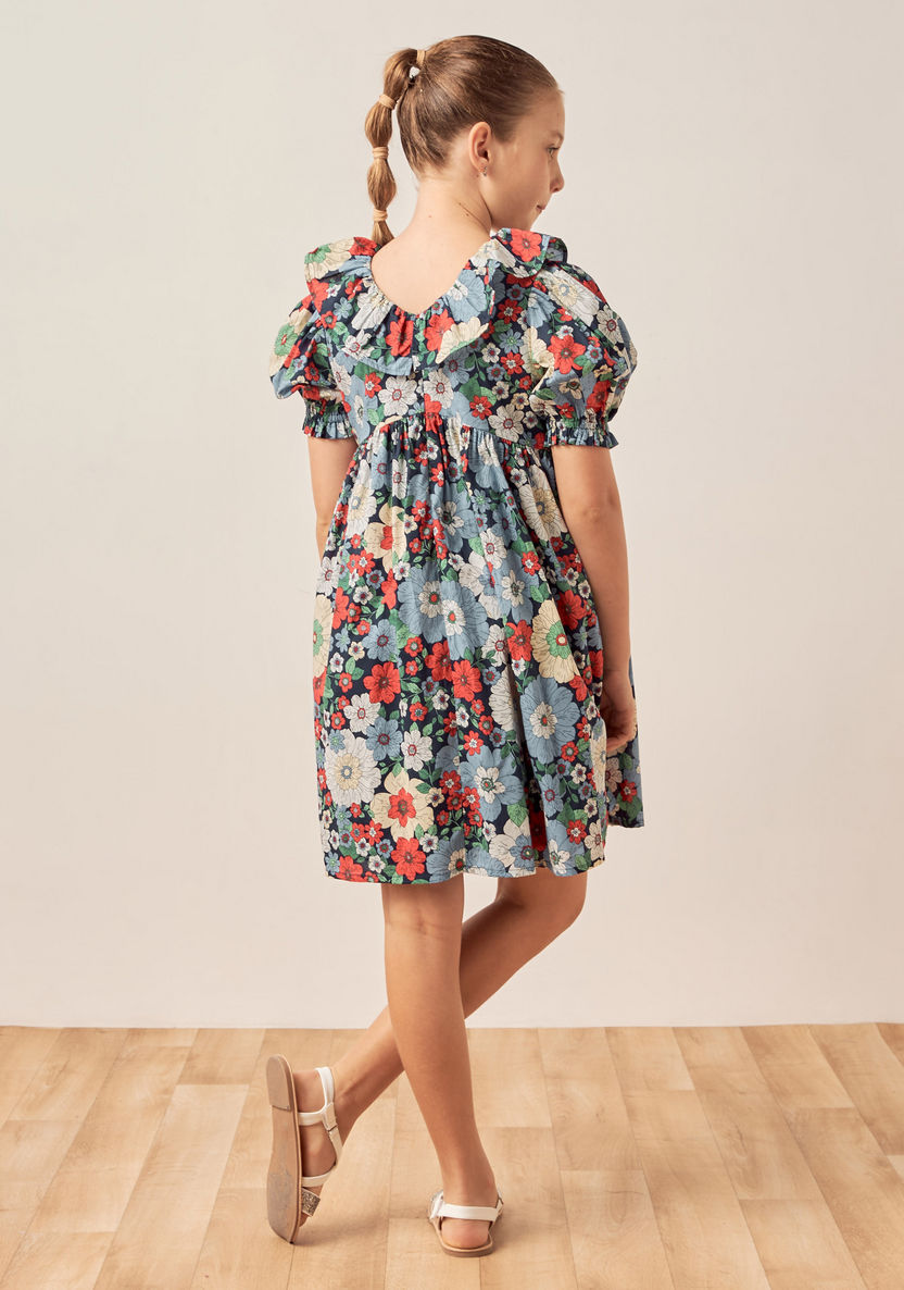 Lee Cooper All-Over Floral Print Dress with Puff Sleeves-Dresses%2C Gowns and Frocks-image-3