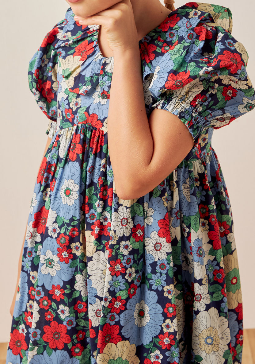 Lee Cooper All-Over Floral Print Dress with Puff Sleeves-Dresses%2C Gowns and Frocks-image-4