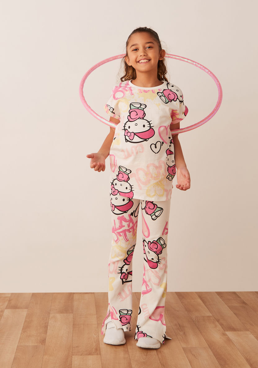 Sanrio All-Over Hello Kitty Print T-shirt with Short Sleeves and Round Neck-T Shirts-image-0
