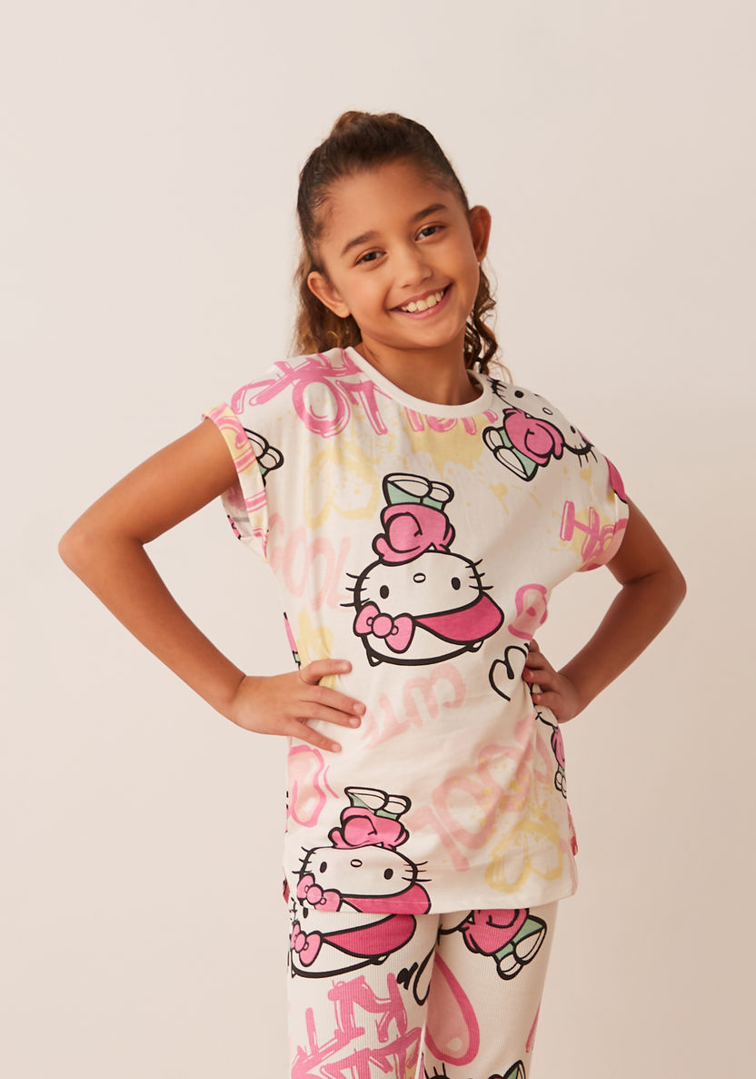 Sanrio All-Over Hello Kitty Print T-shirt with Short Sleeves and Round Neck-T Shirts-image-1