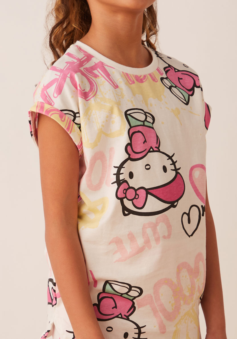 Sanrio All-Over Hello Kitty Print T-shirt with Short Sleeves and Round Neck-T Shirts-image-2