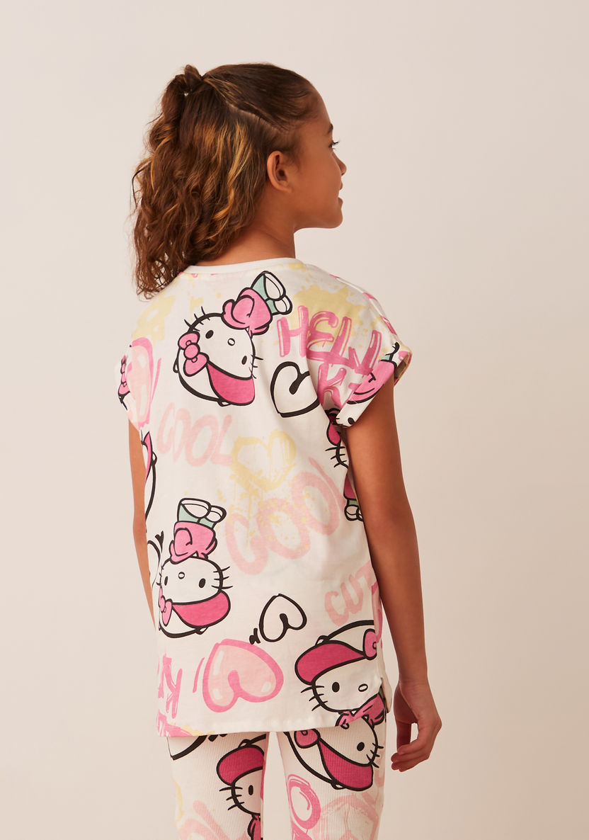 Sanrio All-Over Hello Kitty Print T-shirt with Short Sleeves and Round Neck-T Shirts-image-3