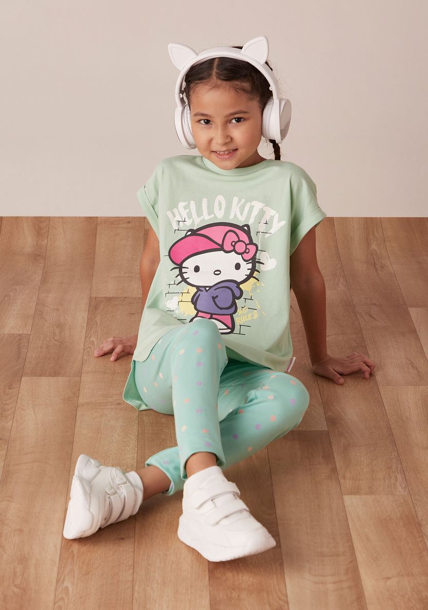 Sanrio Hello Kitty Print T-shirt with Crew Neck and Extended Sleeves-T Shirts-image-1