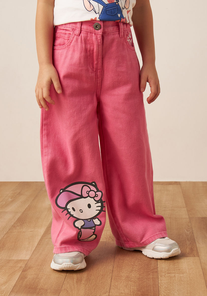 Sanrio Girls' Hello Kitty Printed Wide Leg Jeans-Pants-image-0