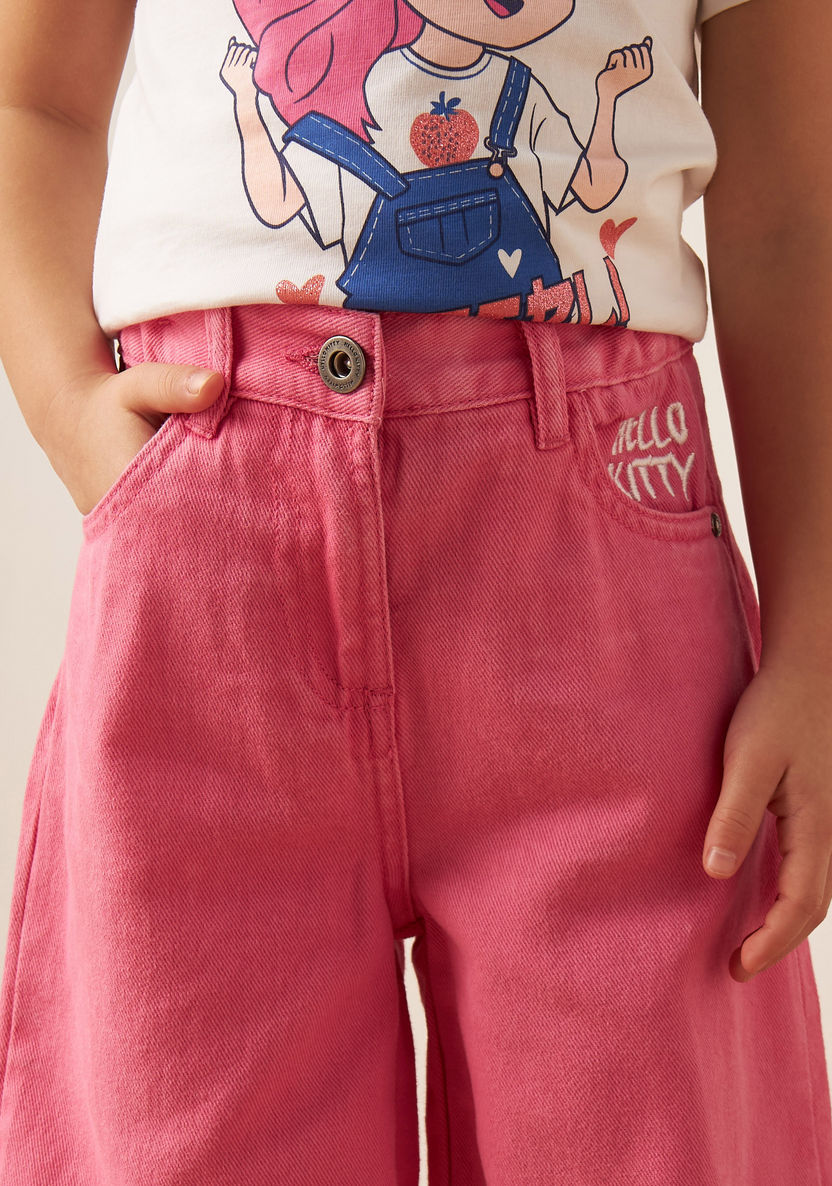 Sanrio Girls' Hello Kitty Printed Wide Leg Jeans-Pants-image-2
