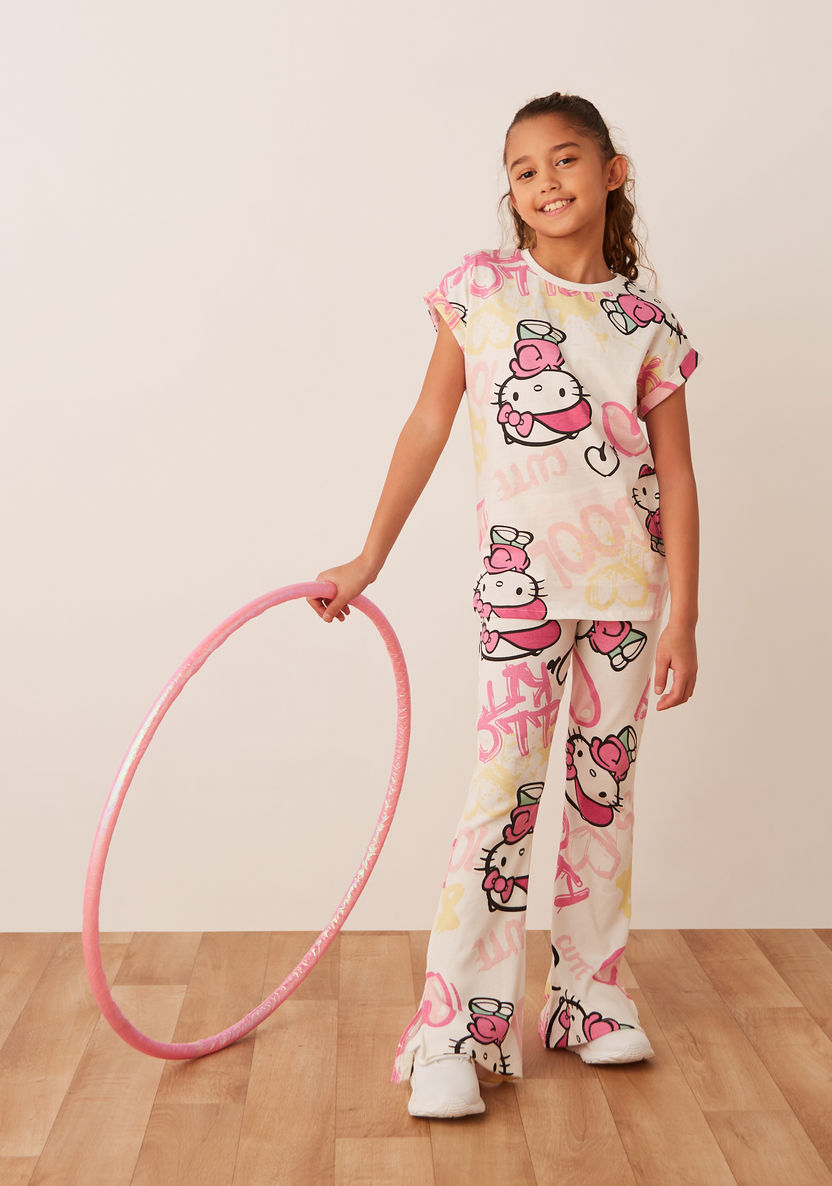 Sanrio All-Over Hello Kitty Graphic Print Flared Leggings with Elasticated Waistband-Leggings-image-0