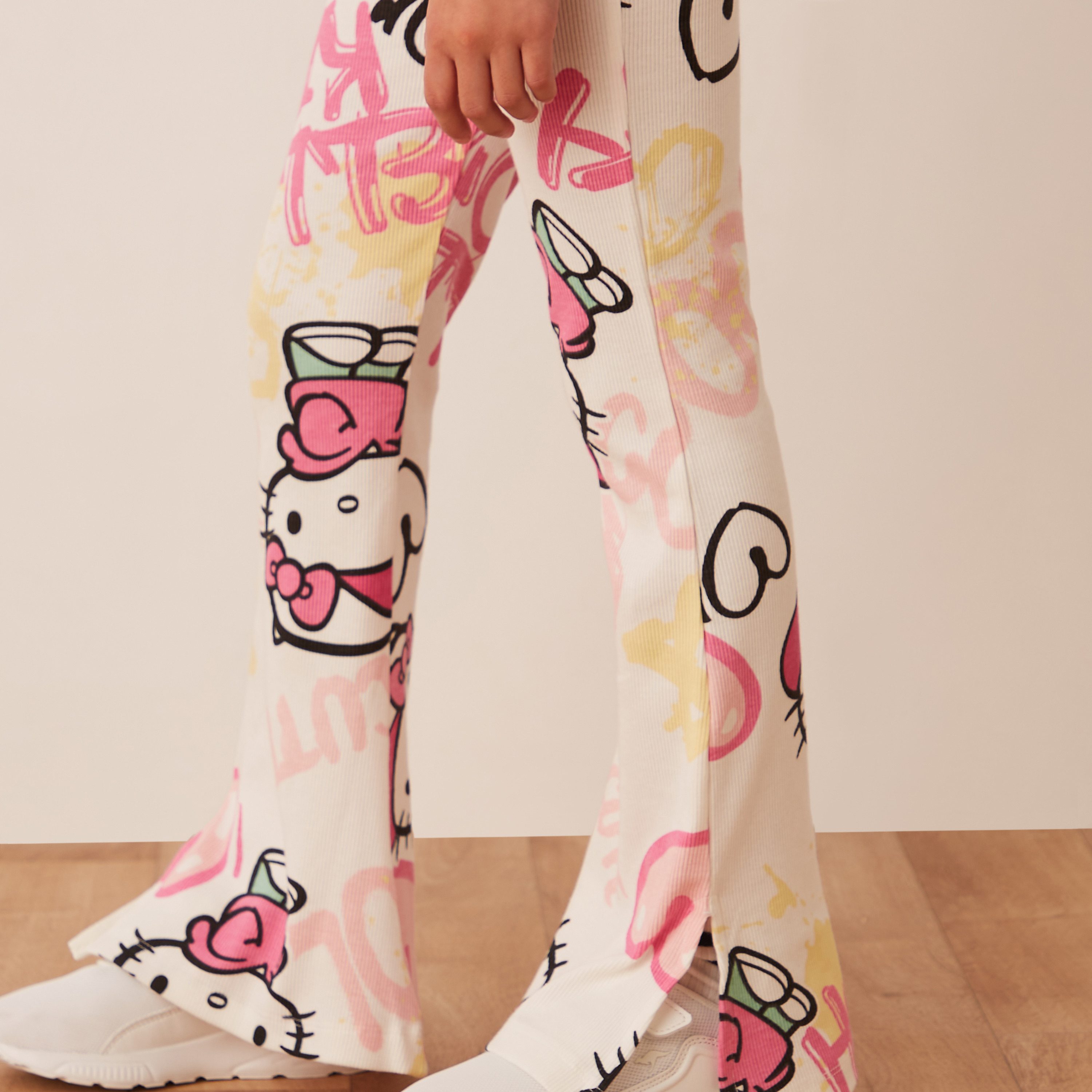 Sanrio All Over Hello Kitty Graphic Print Flared Leggings with Elasticated Waistband