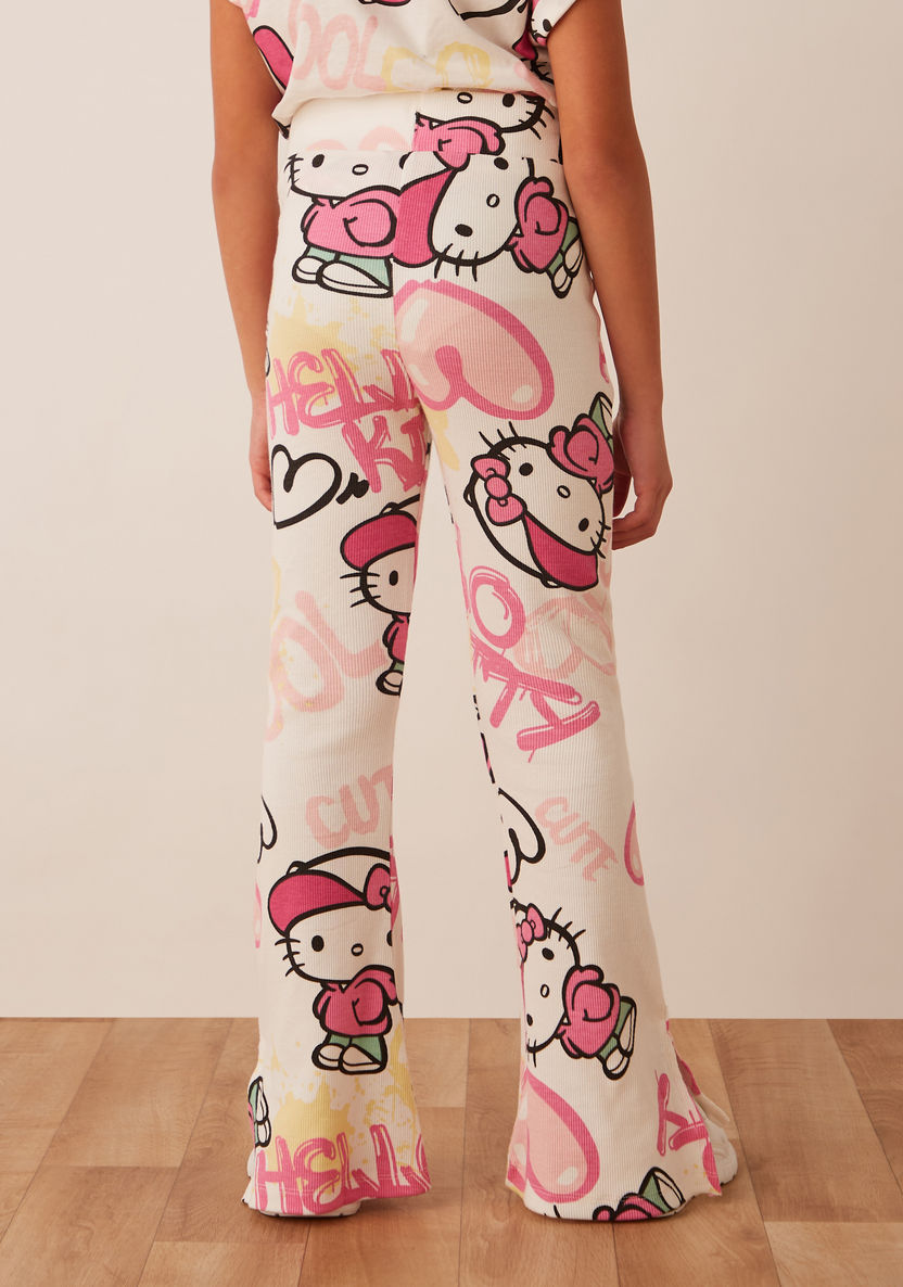 Sanrio All-Over Hello Kitty Graphic Print Flared Leggings with Elasticated Waistband-Leggings-image-3