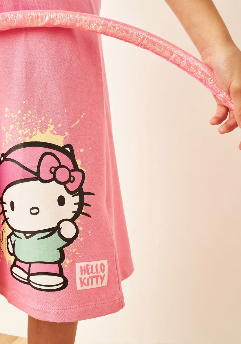 Sanrio Hello Kitty Print Dress with Cap Sleeves-Dresses%2C Gowns and Frocks-image-4