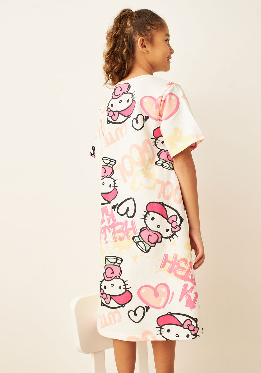 Sanrio All-Over Hello Kitty Print Dress with Short Sleeves-Dresses%2C Gowns and Frocks-image-3