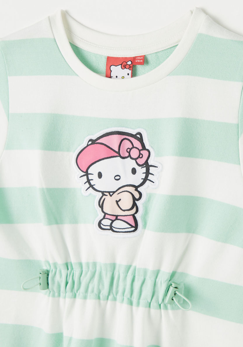 Sanrio Hello Kitty Applique Detail Striped Dress with Cap Sleeves-Dresses%2C Gowns and Frocks-image-1