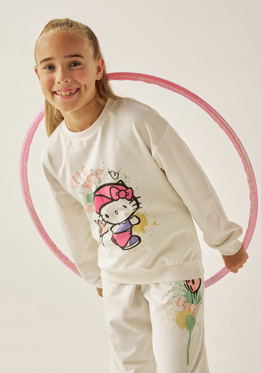 Sanrio Hello Kitty Print Pullover with Drop Shoulder Sleeves-Sweaters and Cardigans-image-0