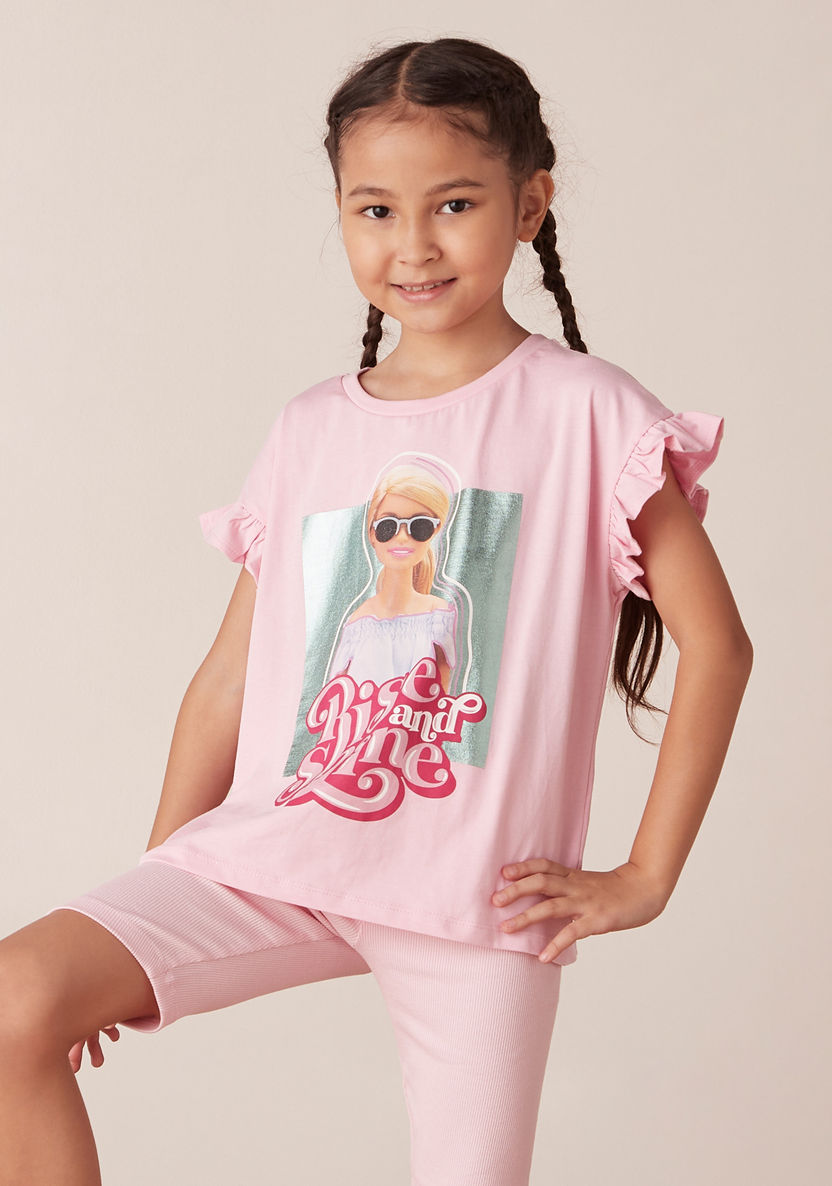Barbie Print T-shirt with Crew Neck and Extended Sleeves-T Shirts-image-1