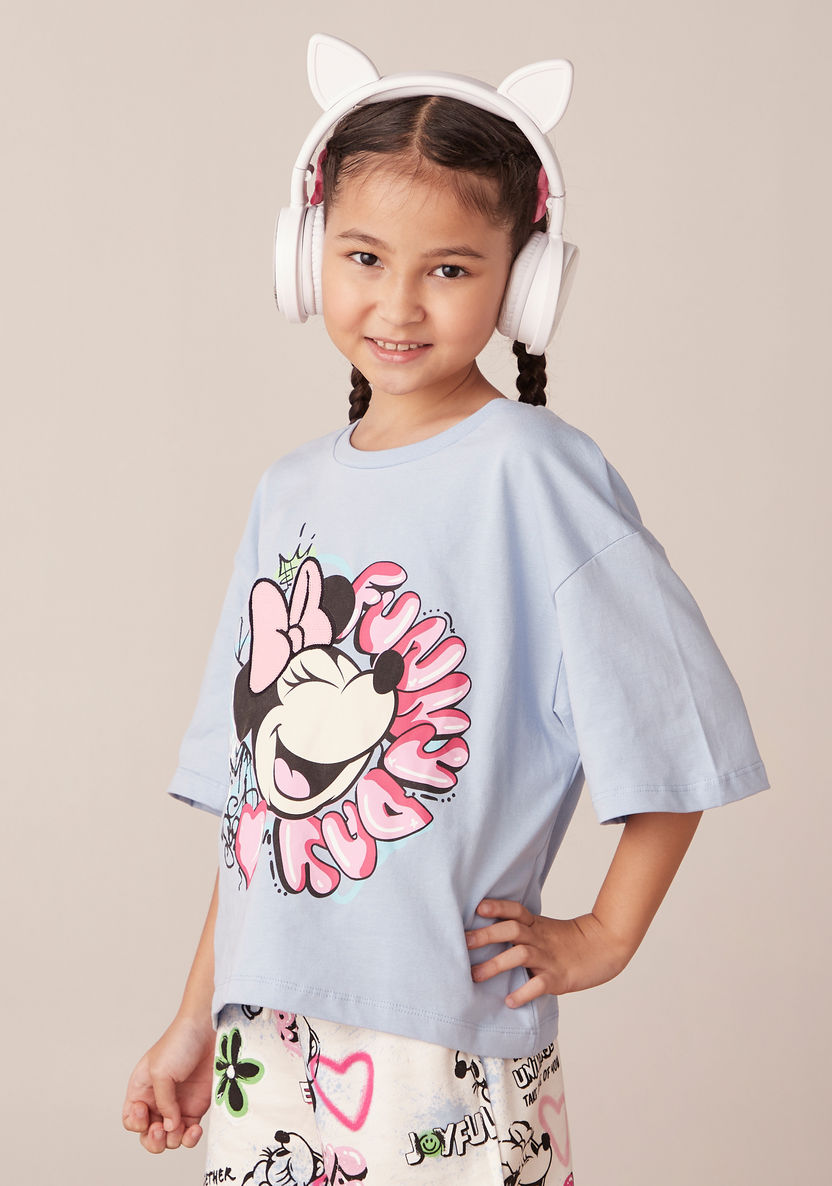 Disney Minnie Mouse Print Crew Neck T-shirt with Short Sleeves-T Shirts-image-0