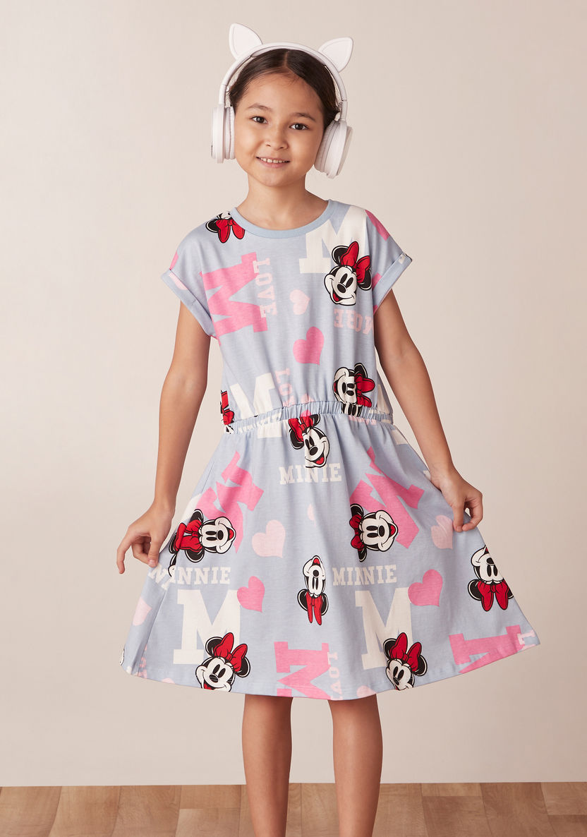 Disney All-Over Minnie Mouse Print Dress with Short Sleeves-Dresses%2C Gowns and Frocks-image-1