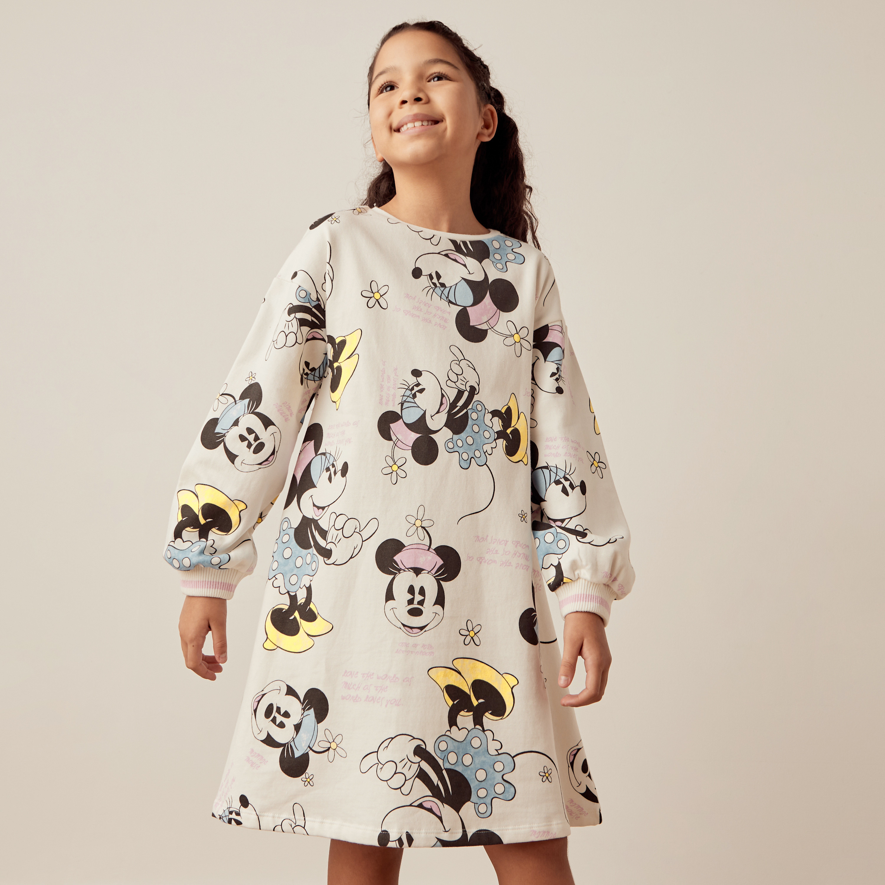 Buy Disney All Over Minnie Mouse Print Dress with Long Sleeves Online Babyshop Kuwait