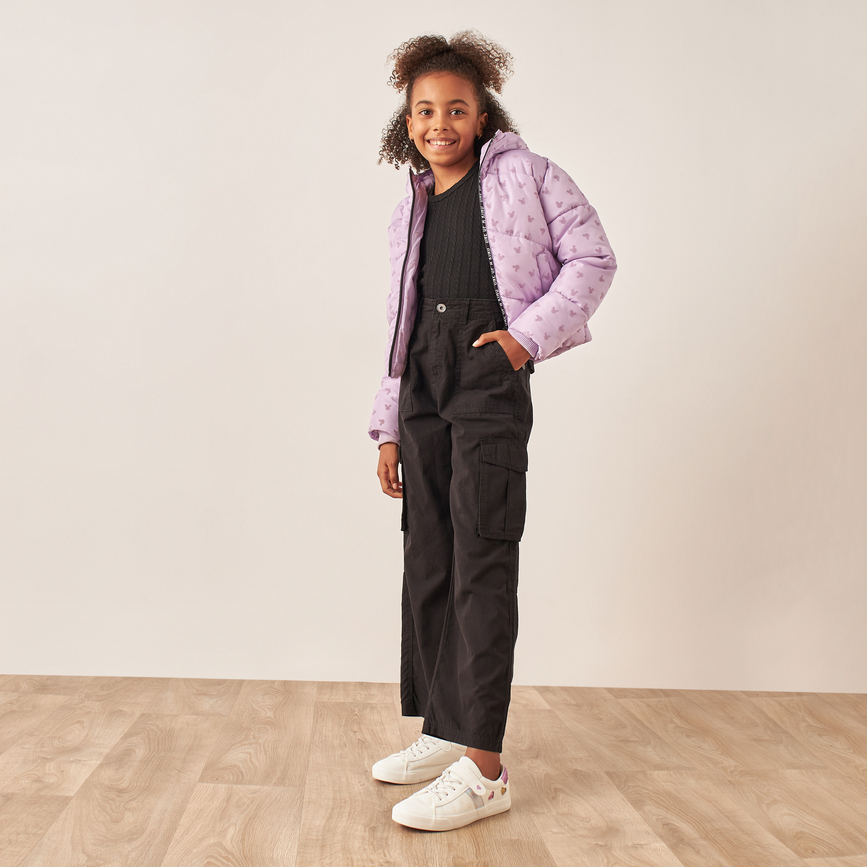 جاكيت بأكمام طويلة وقبعة وسحاب إغلاق بطبعات من ديزني-girls-clothing-winterwear-jacketsandcoats-image-2