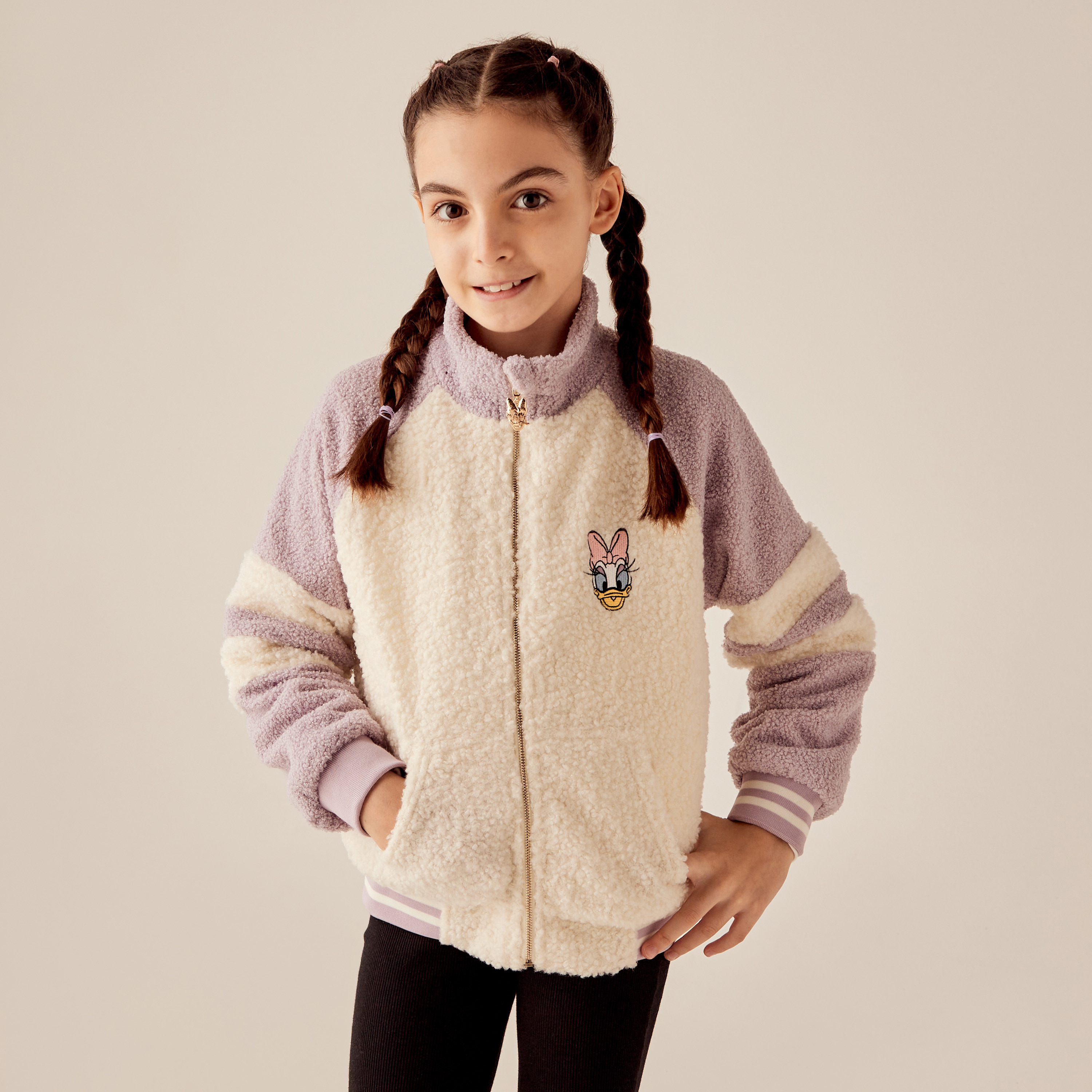 جاكيت بياقة مرتفعة وجيوب وتصميم ديزي داك من ديزني-girls-clothing-winterwear-jacketsandcoats-image-1