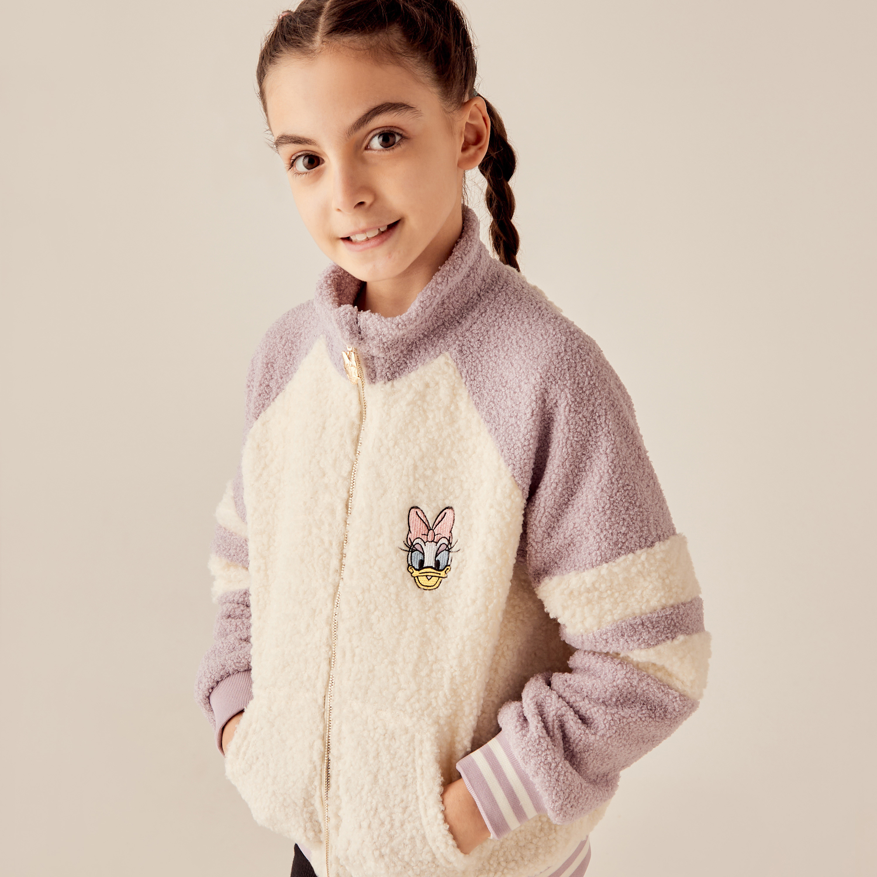 جاكيت بياقة مرتفعة وجيوب وتصميم ديزي داك من ديزني-girls-clothing-winterwear-jacketsandcoats-image-3