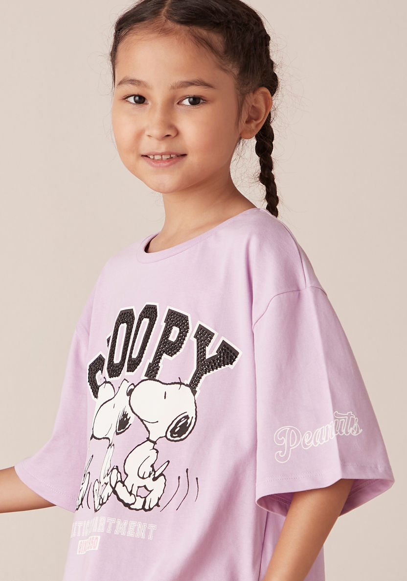Snoopy Print T-shirt with Crew Neck and Short Sleeves-T Shirts-image-3