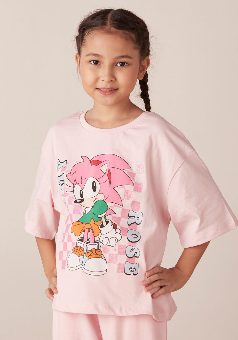 SEGA Amy Rose Print T-shirt with Crew Neck and Short Sleeves-T Shirts-image-3