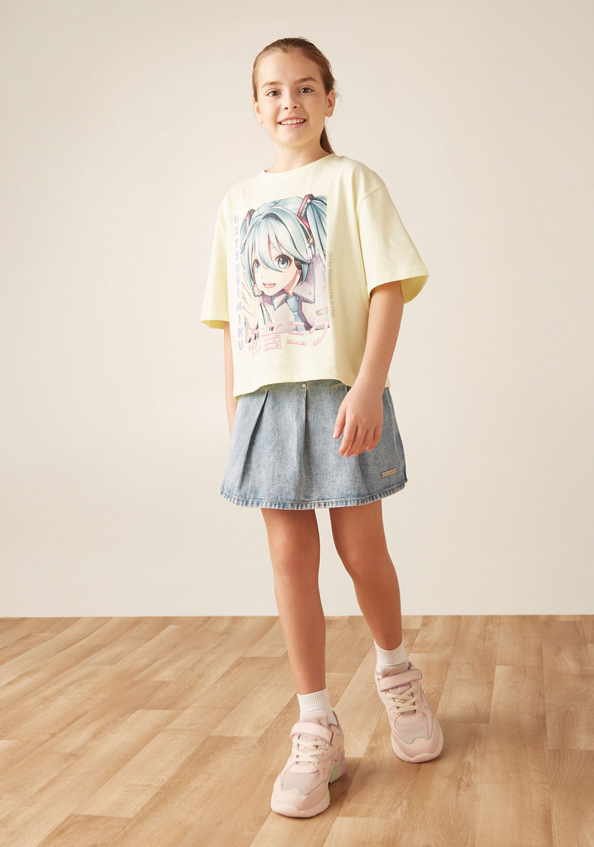 Hatsune Miku Graphic Print T-shirt with Short Sleeves-T Shirts-image-1