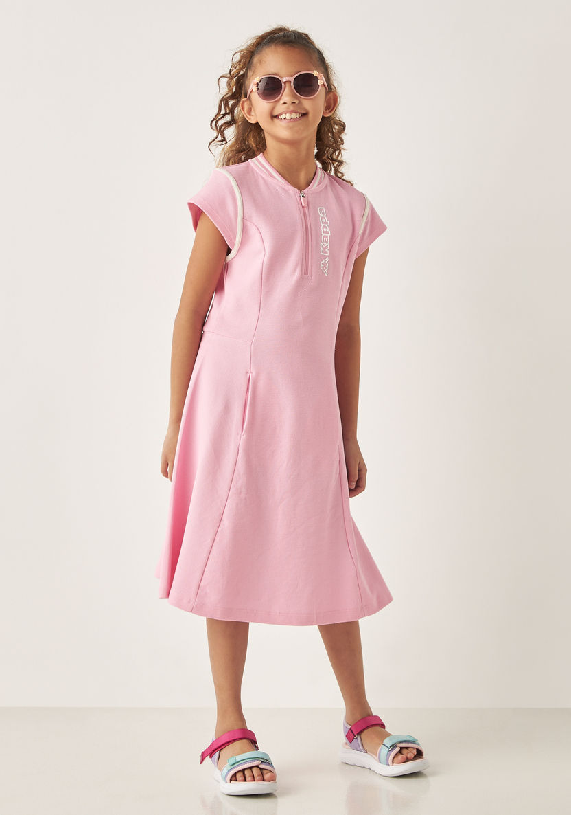 Kappa Logo Print Dress with Pockets and Cap Sleeves-Dresses%2C Gowns and Frocks-image-0
