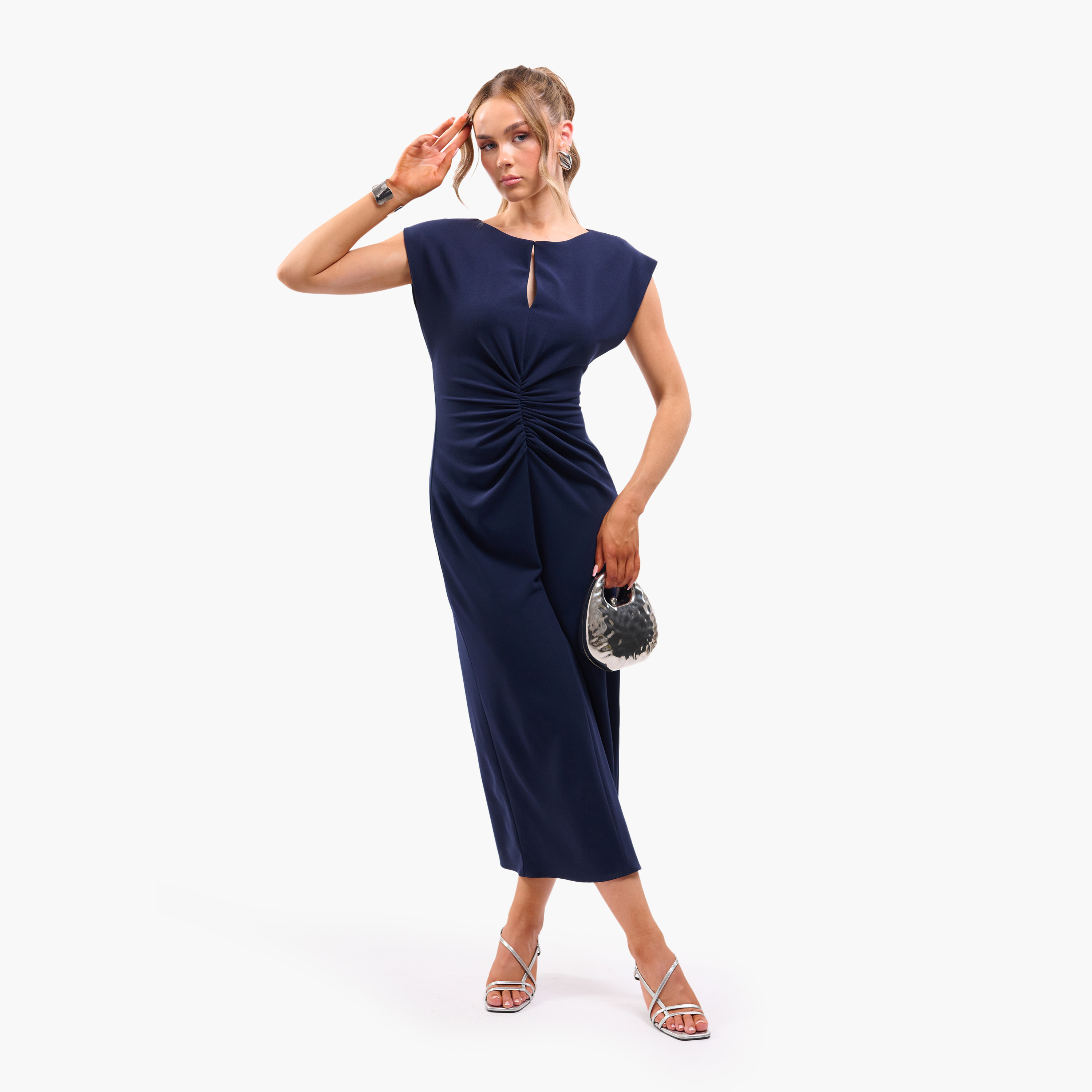 FAIA Ruched Front Sheath Women's Midi Dress-women-clothing-dresses-image-10