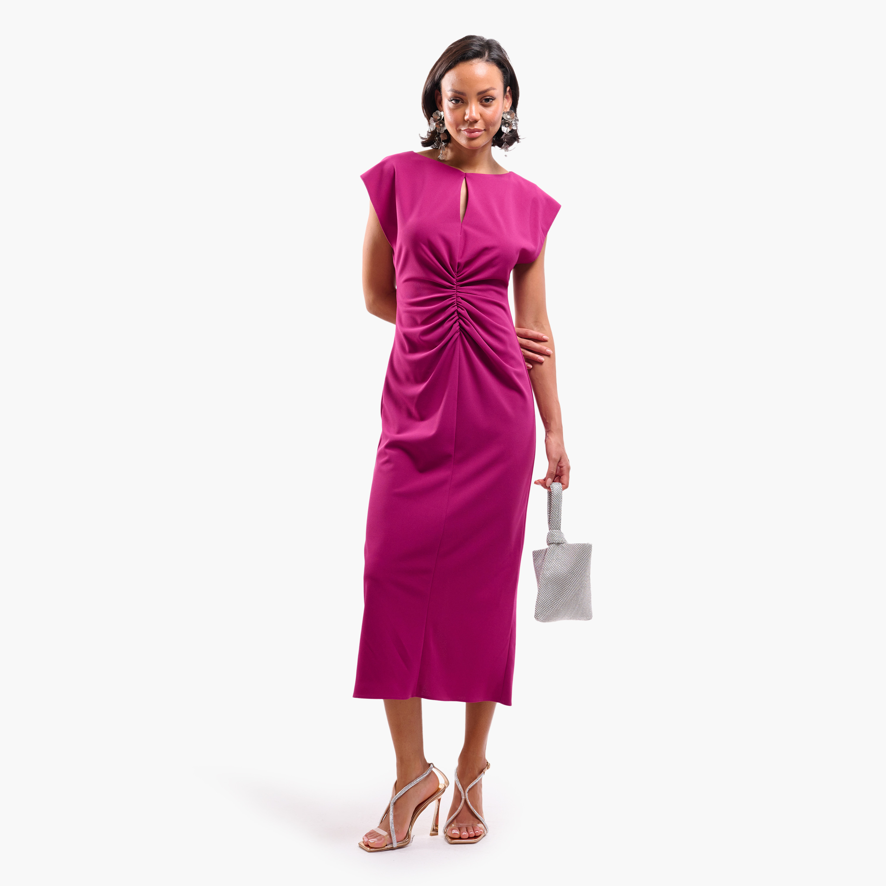 FAIA Ruched Front Sheath Women's Midi Dress-women-clothing-dresses-image-1