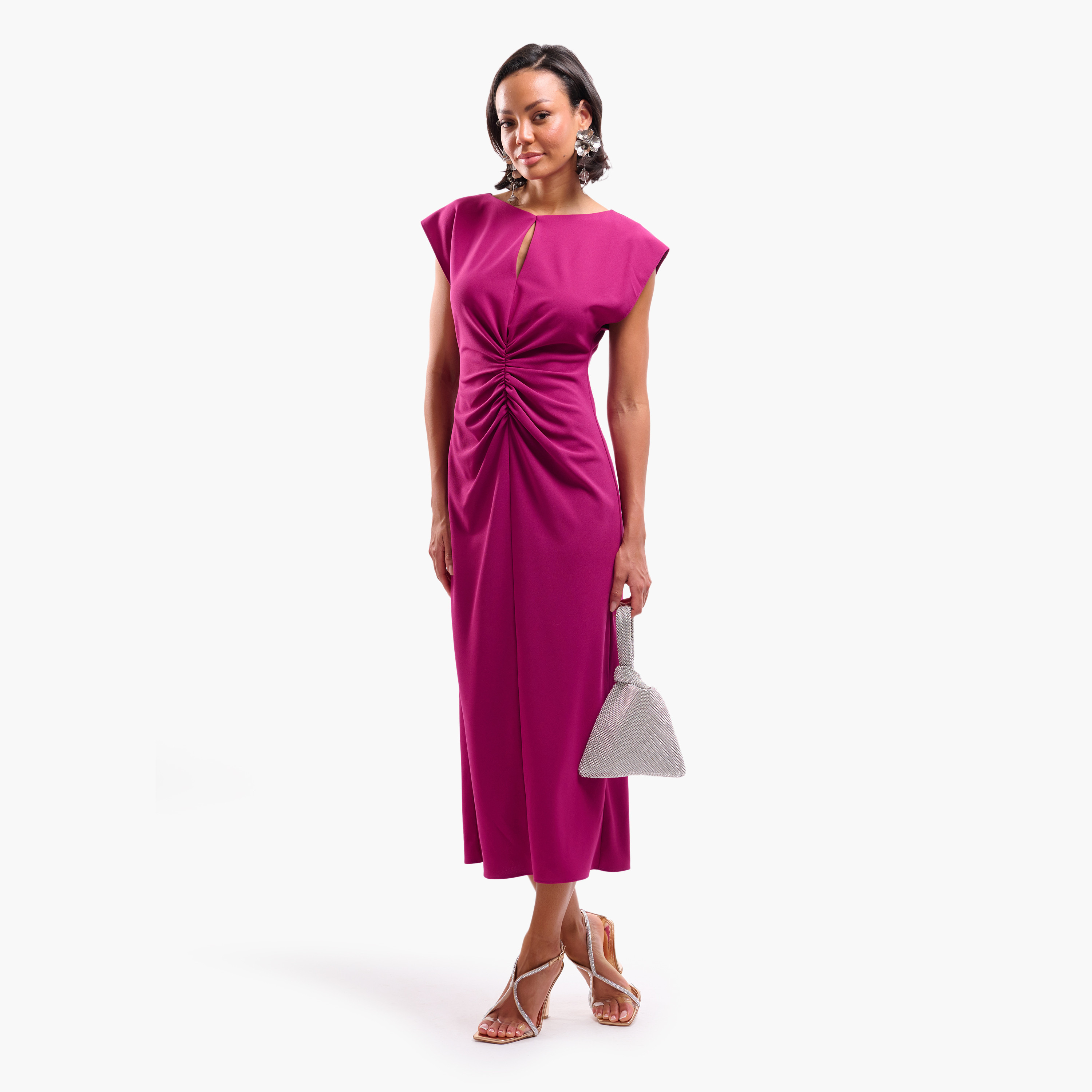 FAIA Ruched Front Sheath Women's Midi Dress-women-clothing-dresses-image-2
