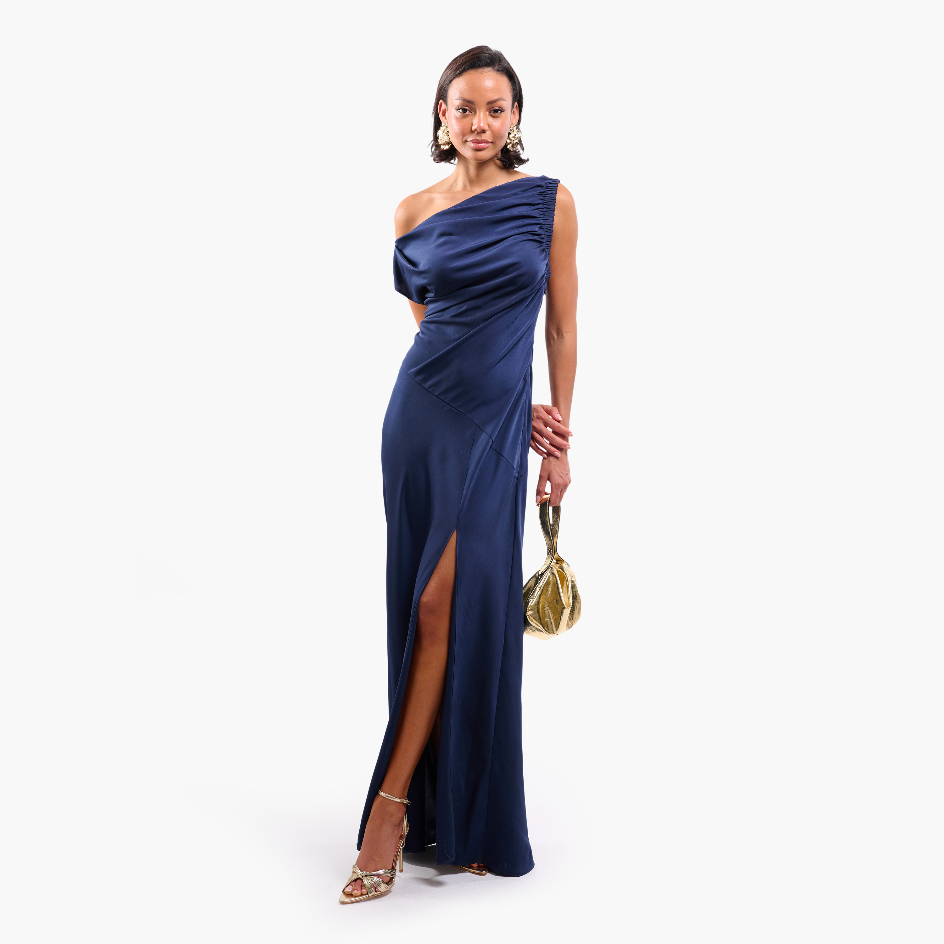 FAIA Ruched One Shoulder Sheath Women's Evening Maxi Dress-women-clothing-dresses-image-7
