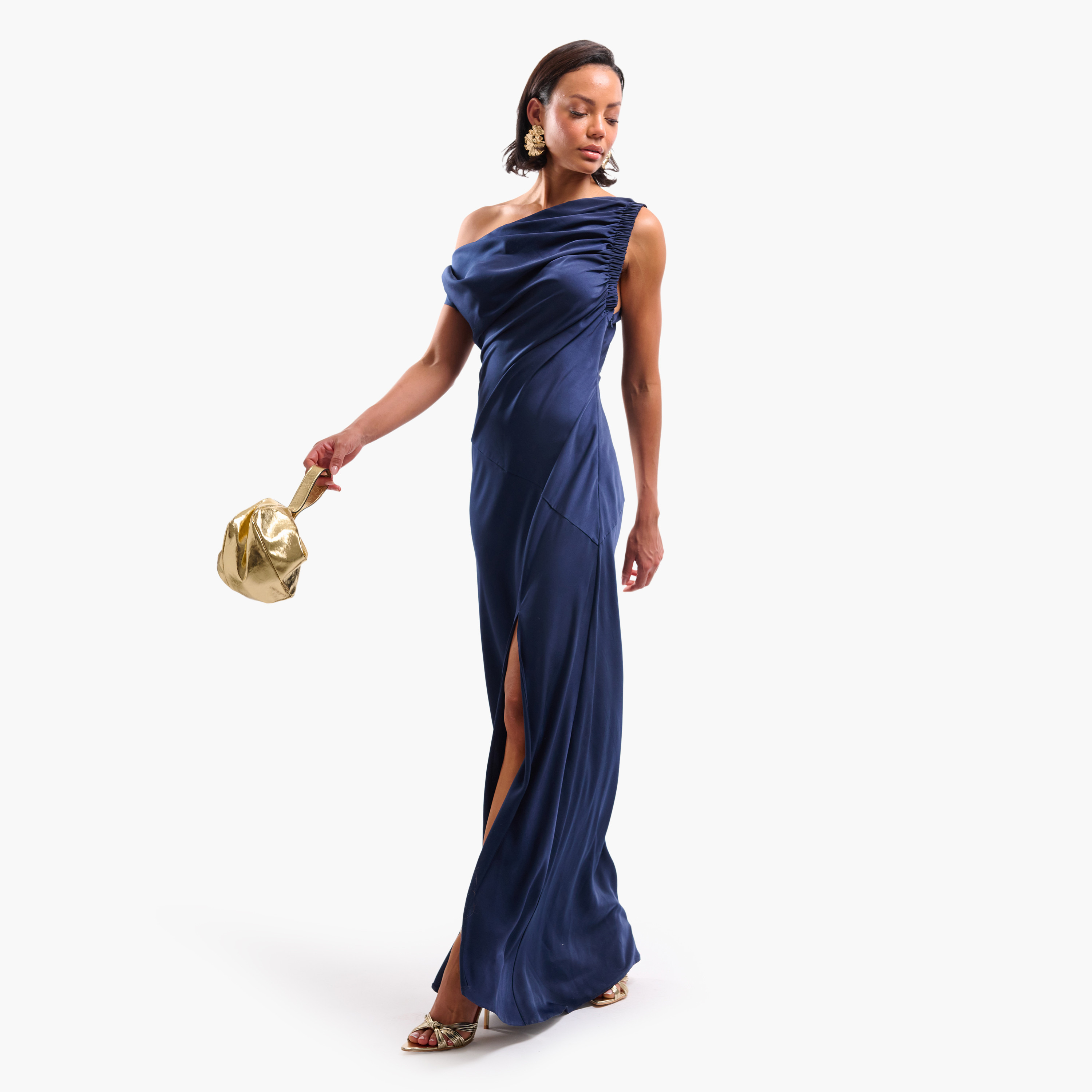 FAIA Ruched One Shoulder Sheath Women's Evening Maxi Dress-women-clothing-dresses-image-8