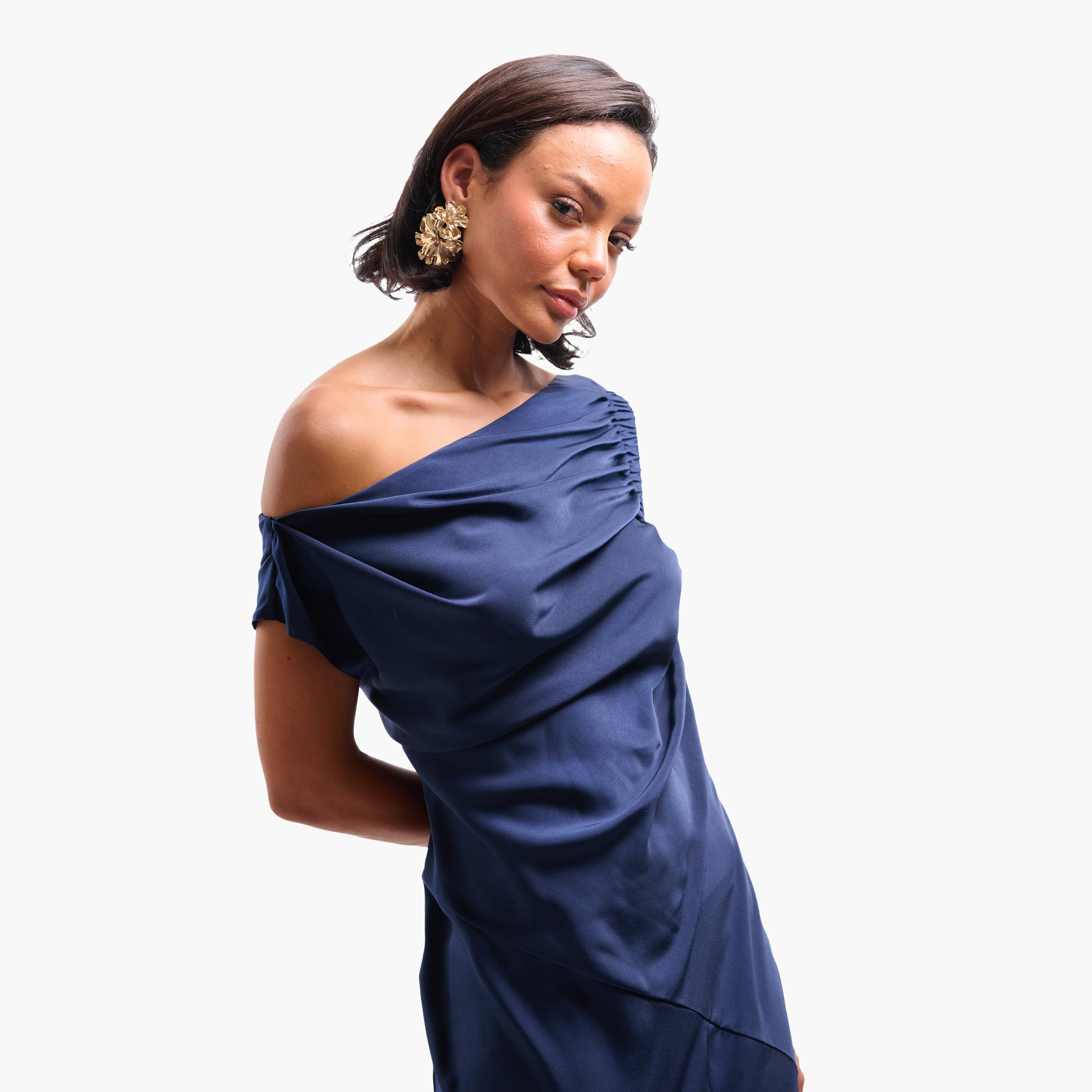 FAIA Ruched One Shoulder Sheath Women's Evening Maxi Dress-women-clothing-dresses-image-10