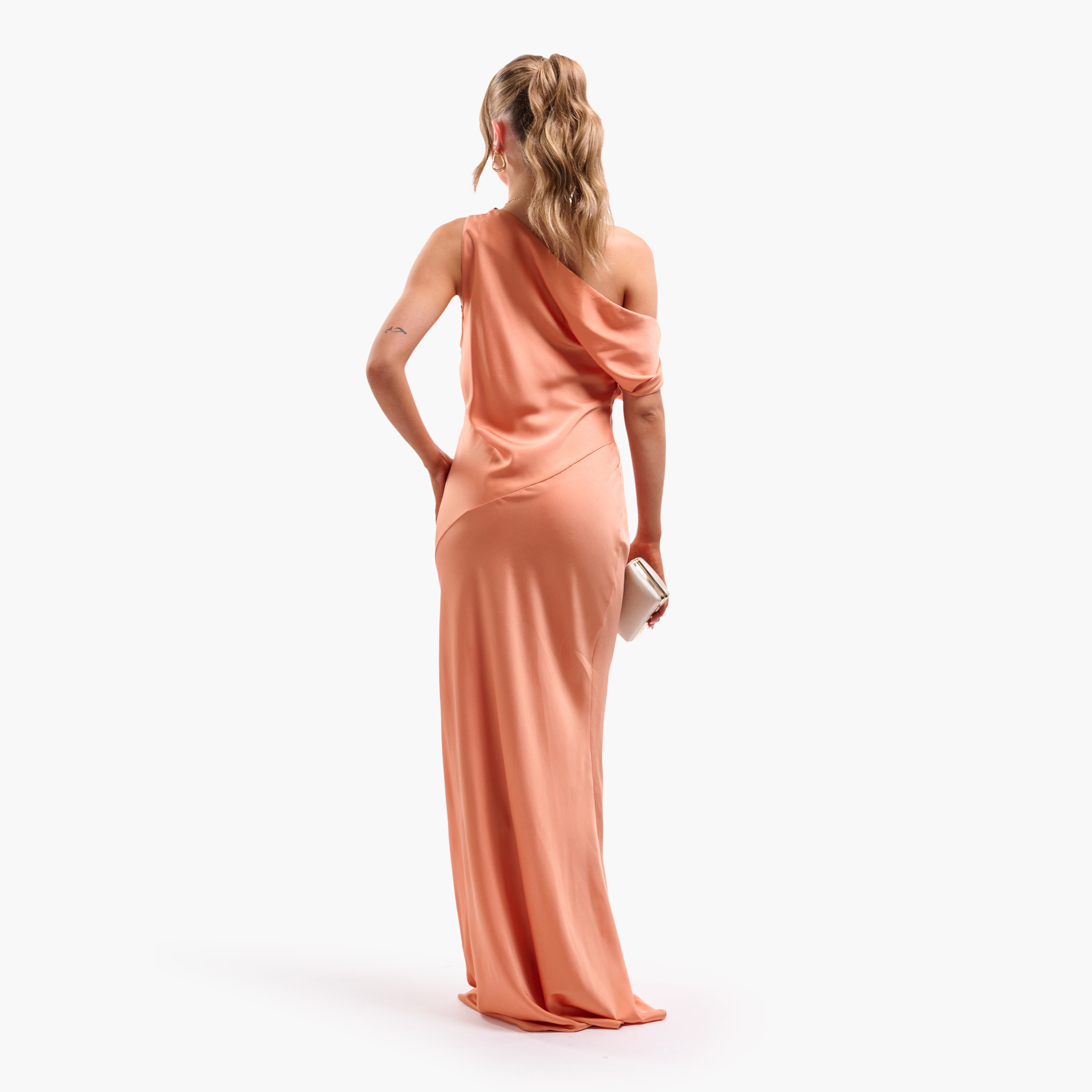 FAIA Ruched One Shoulder Sheath Women's Evening Maxi Dress-women-clothing-dresses-image-4