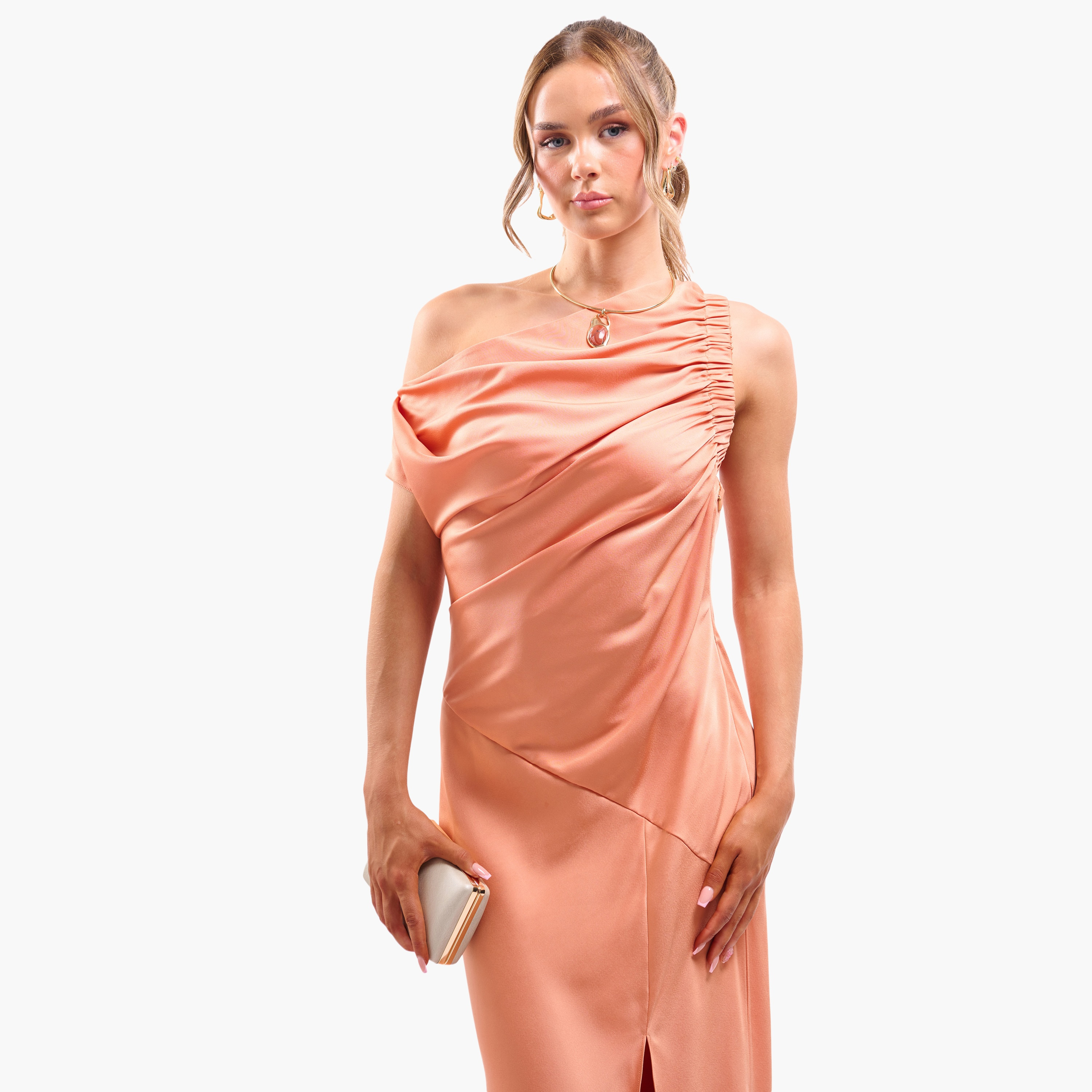 FAIA Ruched One Shoulder Sheath Women's Evening Maxi Dress-women-clothing-dresses-image-6