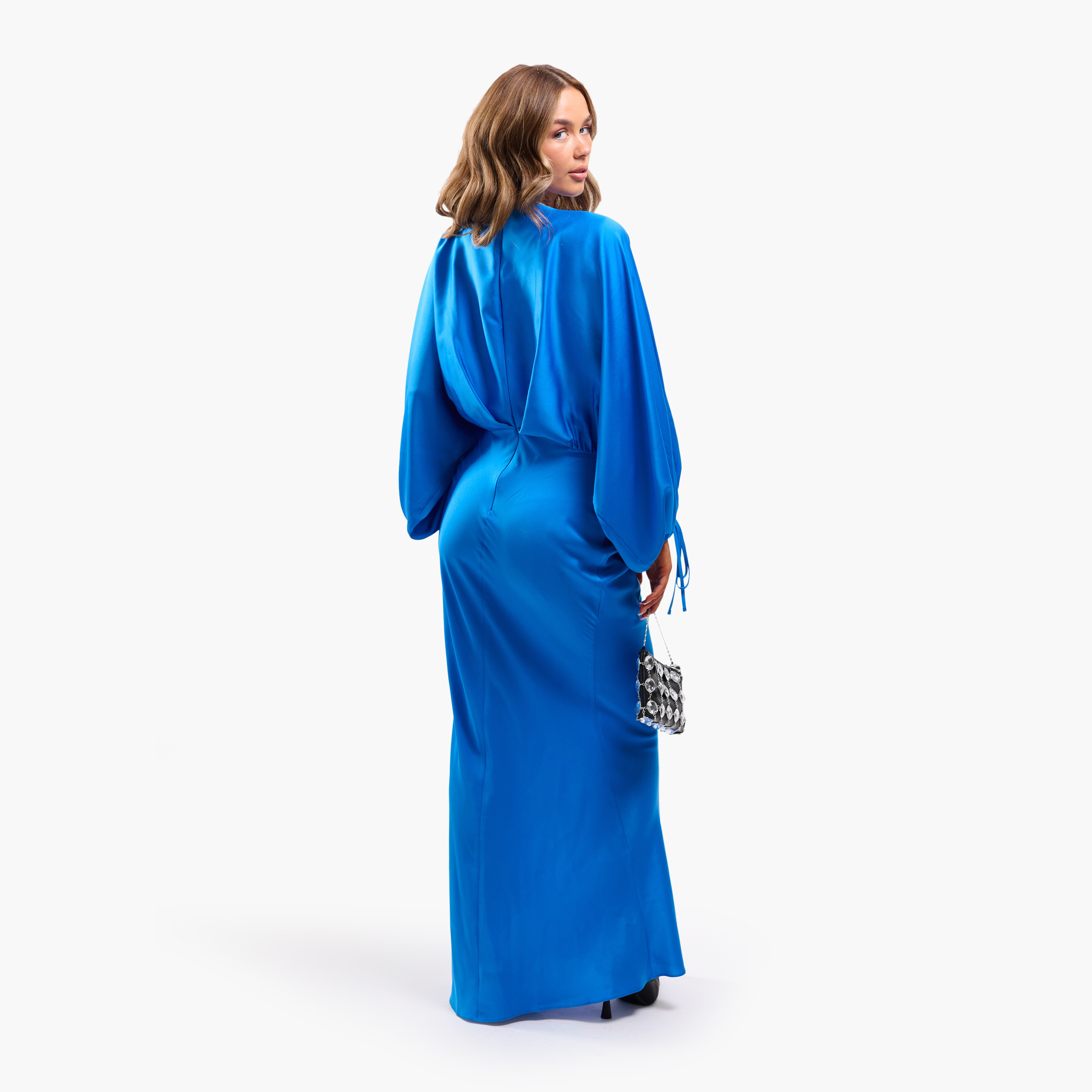 FAIA Ruch Detail Balloon Sleeves Bias Cut Column Women's Maxi Dress-women-clothing-dresses-image-4