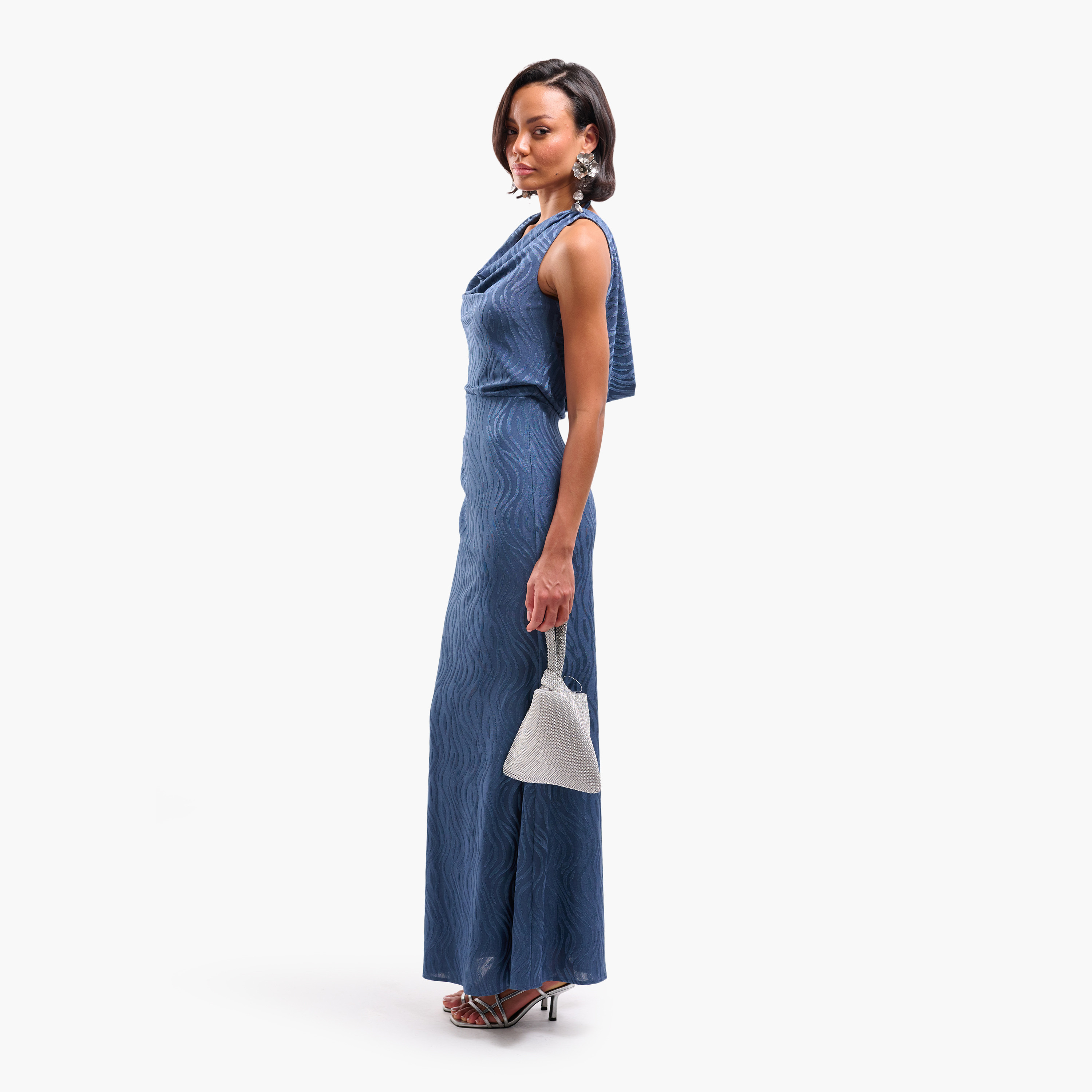 FAIA Abstract Jacquard Cowl Neck Sheath Women's Evening Maxi Dress-women-clothing-dresses-image-2